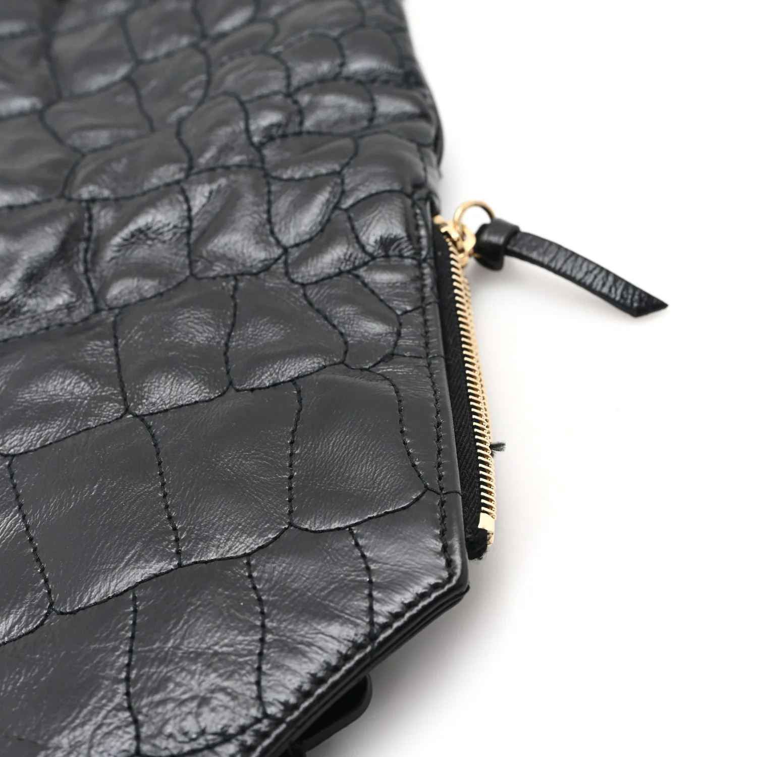 Glazed Calfskin Crocodile Embossed Tribute Tote Black - Image 11