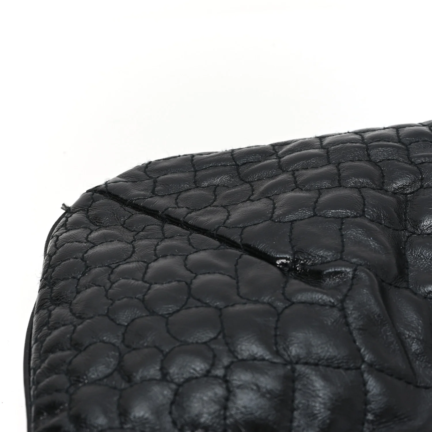 Glazed Calfskin Crocodile Embossed Tribute Tote Black - Image 12