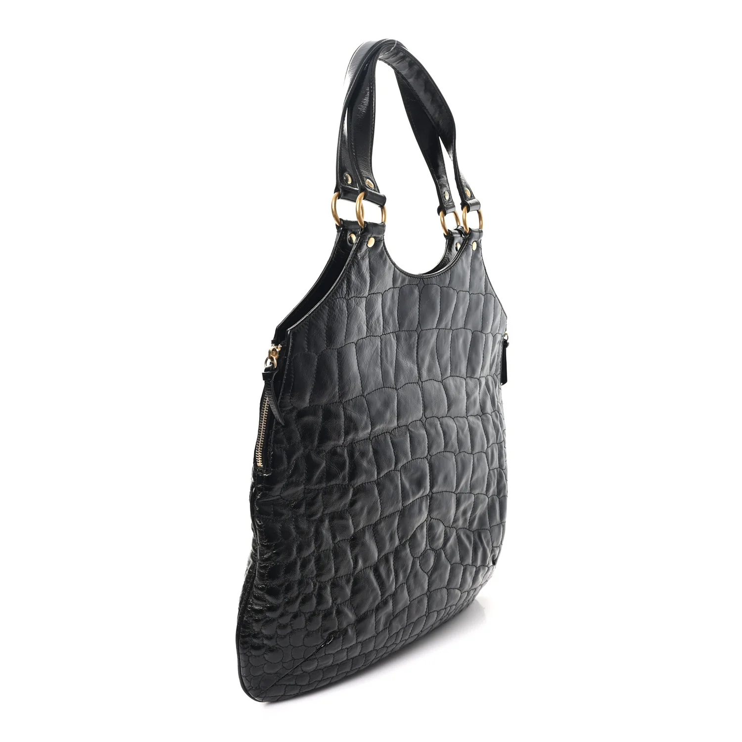 Glazed Calfskin Crocodile Embossed Tribute Tote Black - Image 3