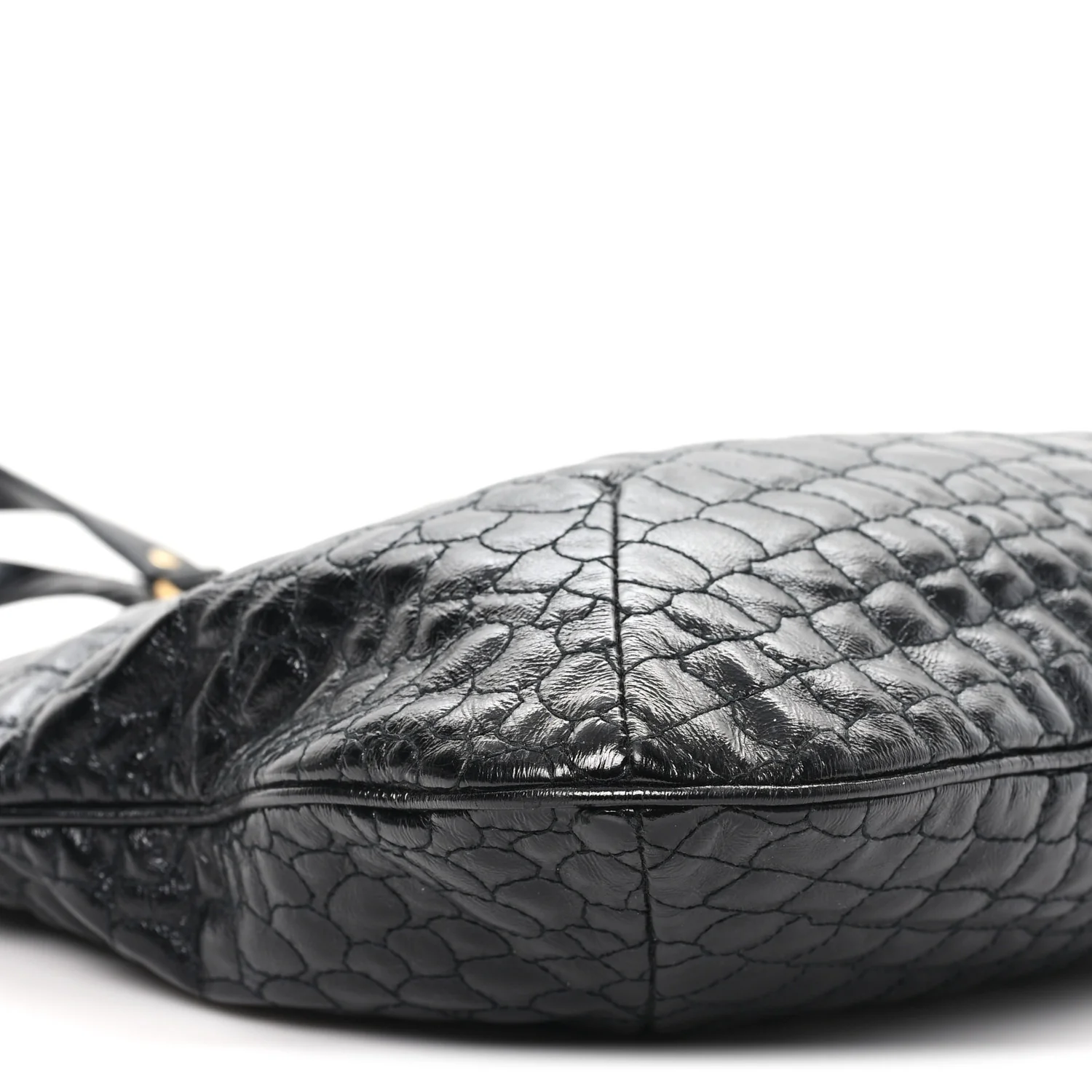 Glazed Calfskin Crocodile Embossed Tribute Tote Black - Image 9