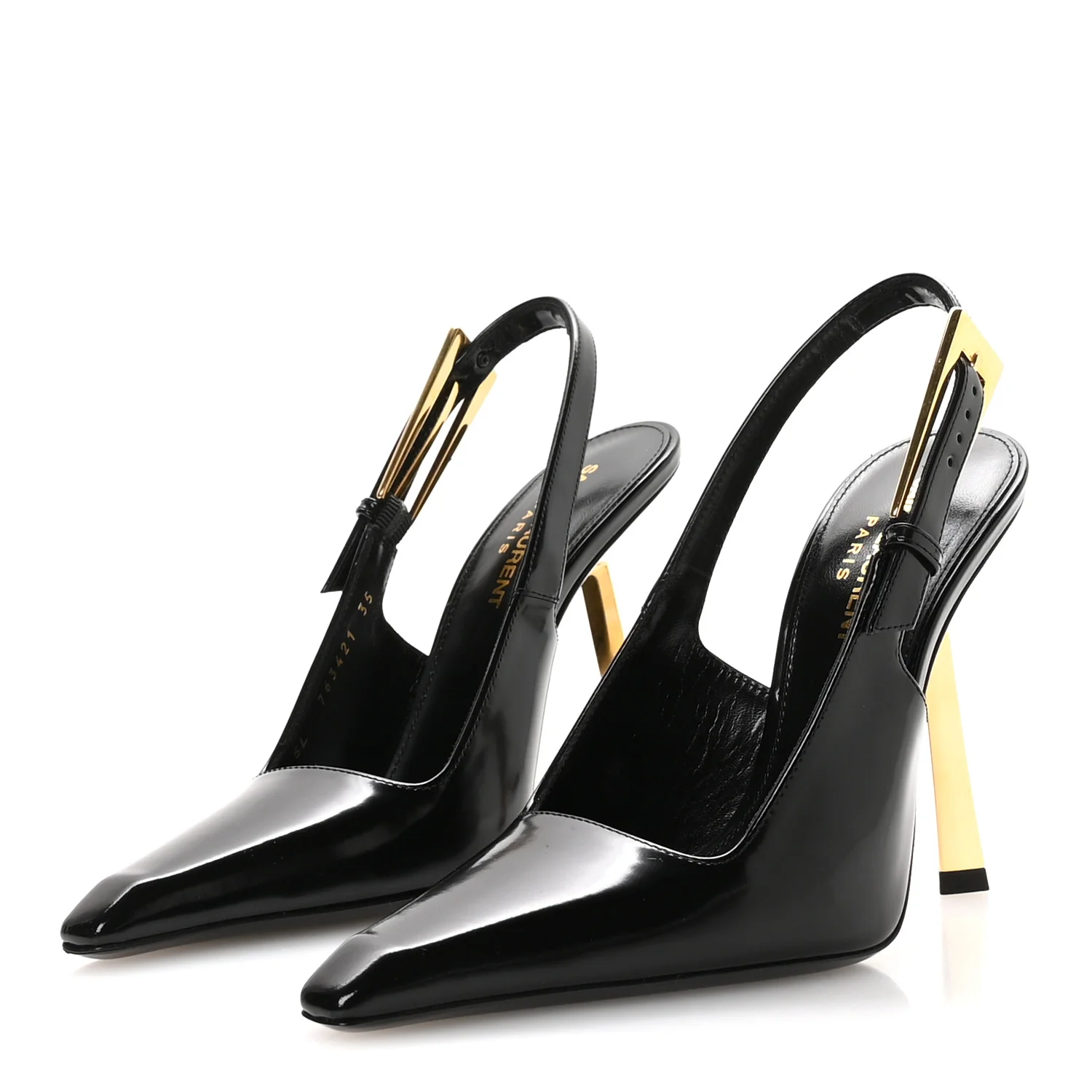Glazed Calfskin Lee Slingback Pumps 35 Black - Image 4