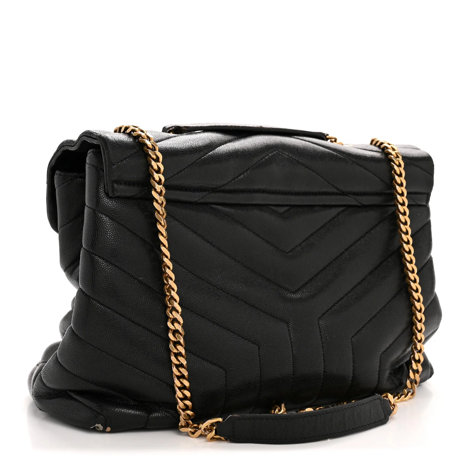 Grain de Poudre Calfskin Y Quilted Monogram Medium Loulou Chain Satchel Black - Image 3