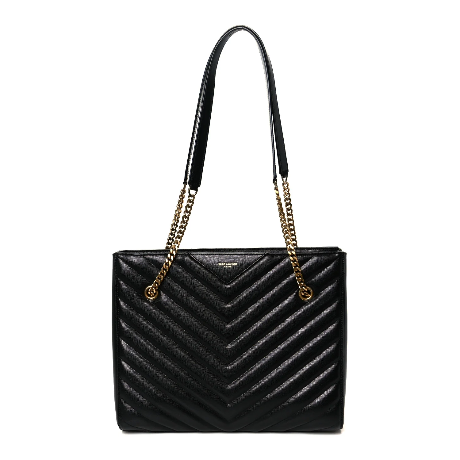 Grain de Poudre Matelasse Chevron Medium Tribeca Shopping Bag Black