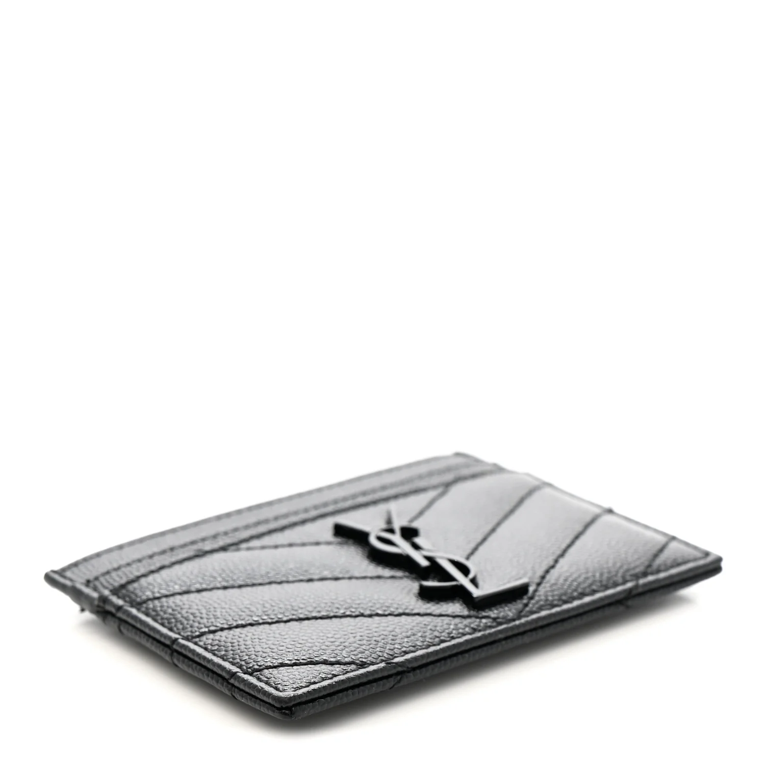 Grain De Poudre Matelasse Chevron Monochrome Monogram Credit Card Case Black - Image 4