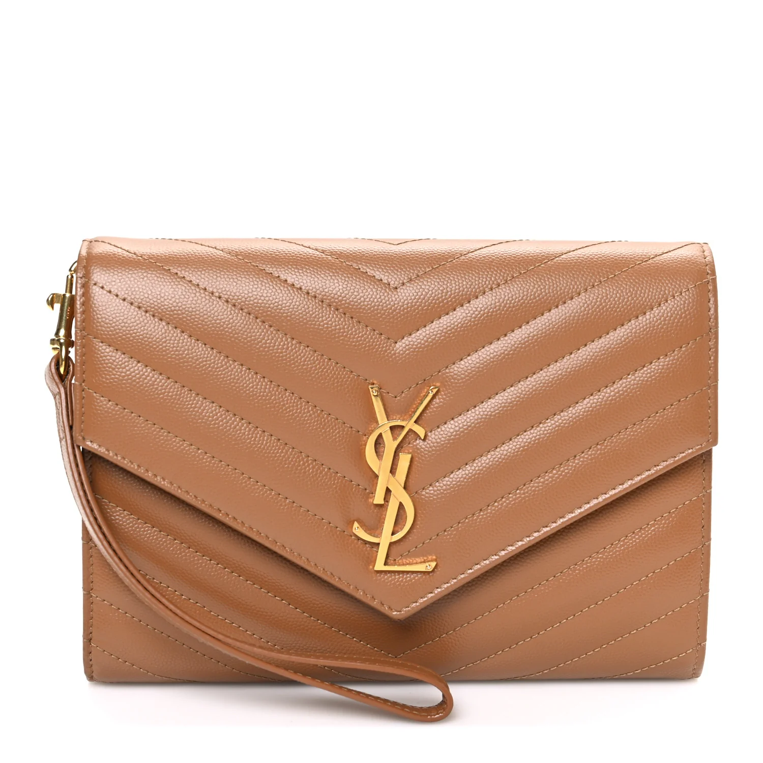 Grain De Poudre Matelasse Chevron Monogram Cassandre Flap Pouch Natural Dark
