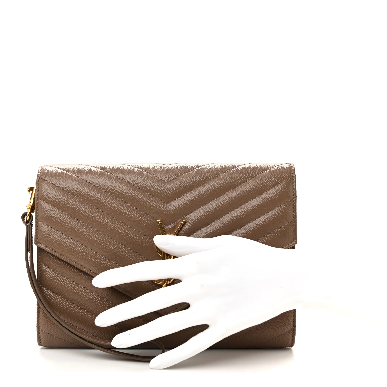 Grain De Poudre Matelasse Chevron Monogram Cassandre Flap Pouch Taupe - Image 2