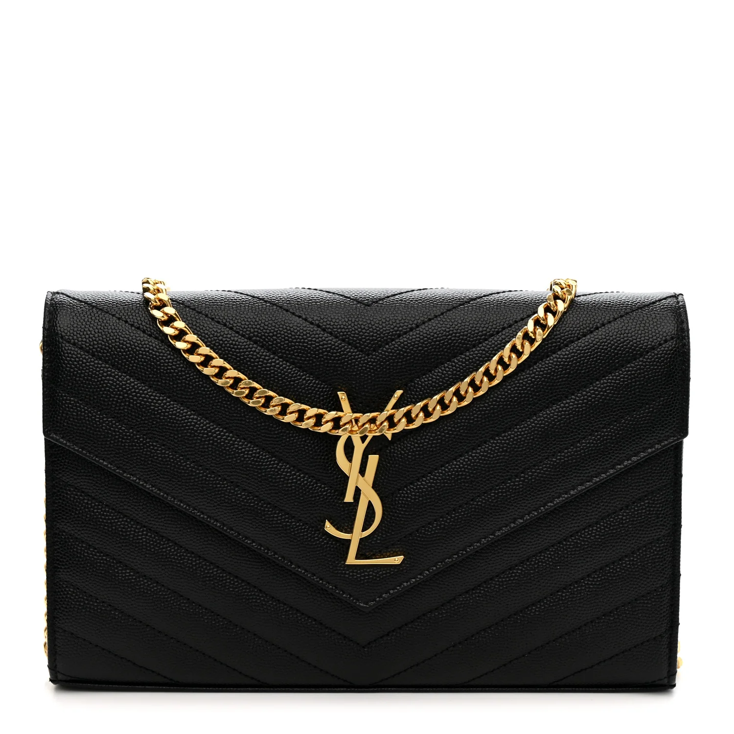 Grain De Poudre Matelasse Chevron Monogram Chain Wallet Black