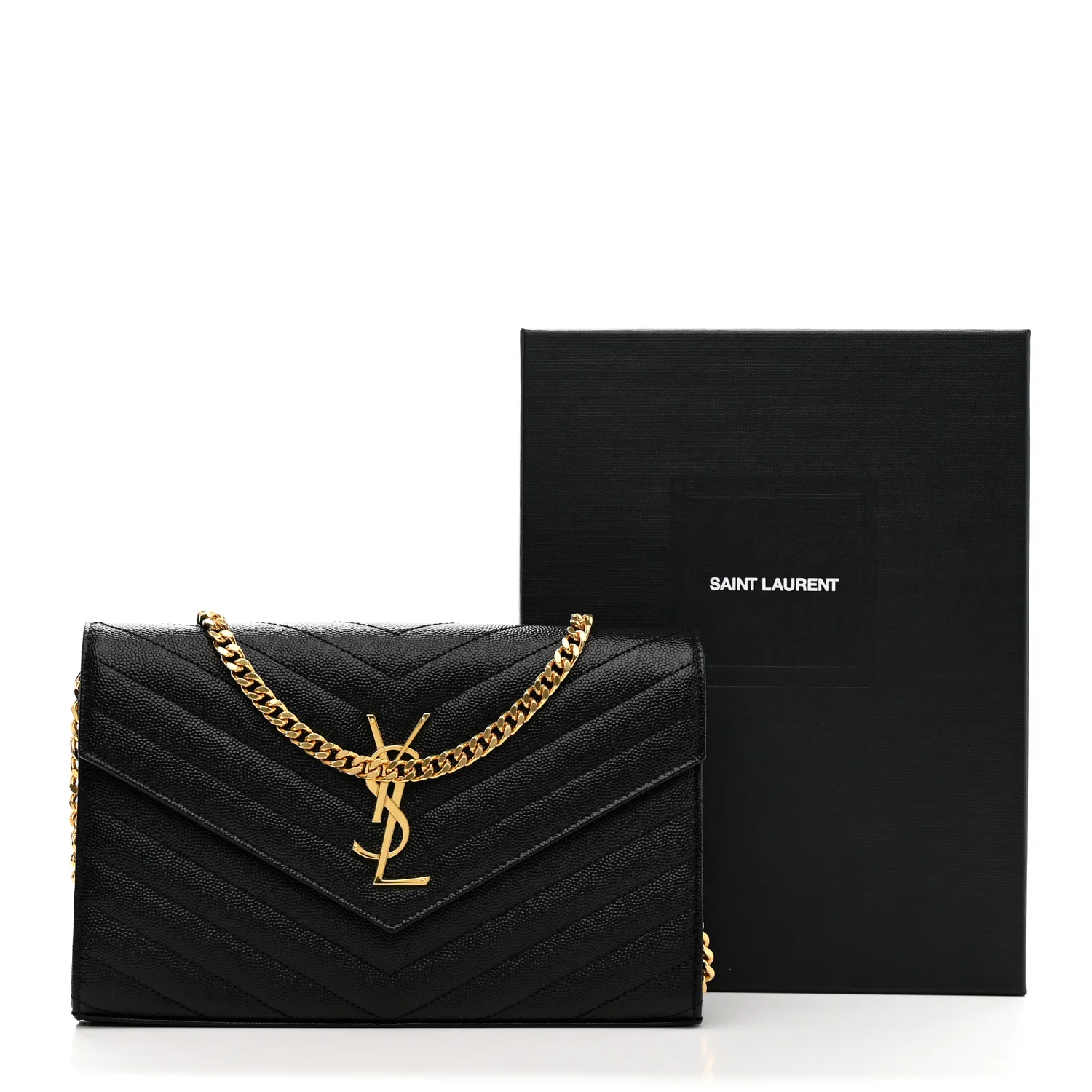 Grain De Poudre Matelasse Chevron Monogram Chain Wallet Black - Image 11