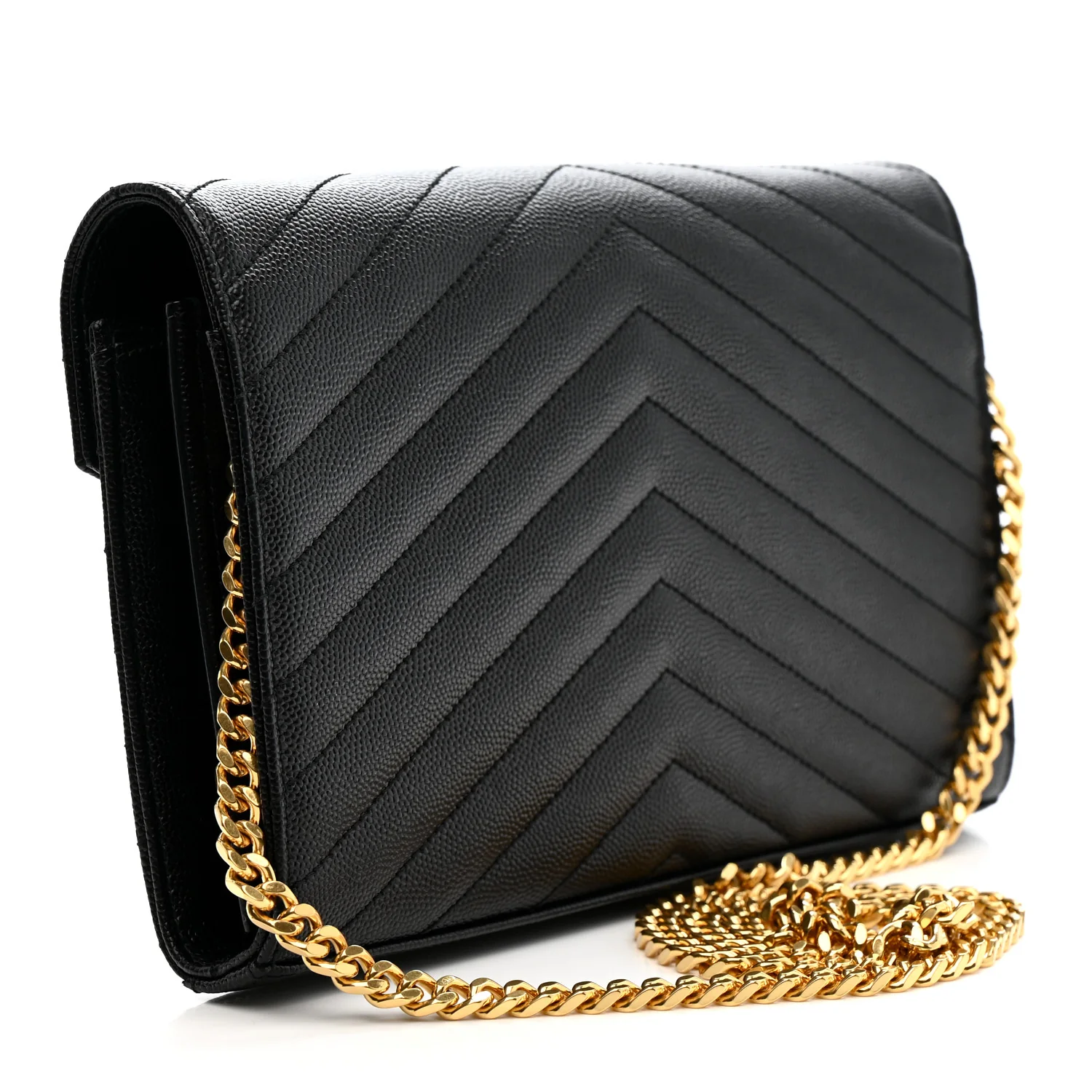 Grain De Poudre Matelasse Chevron Monogram Chain Wallet Black - Image 3