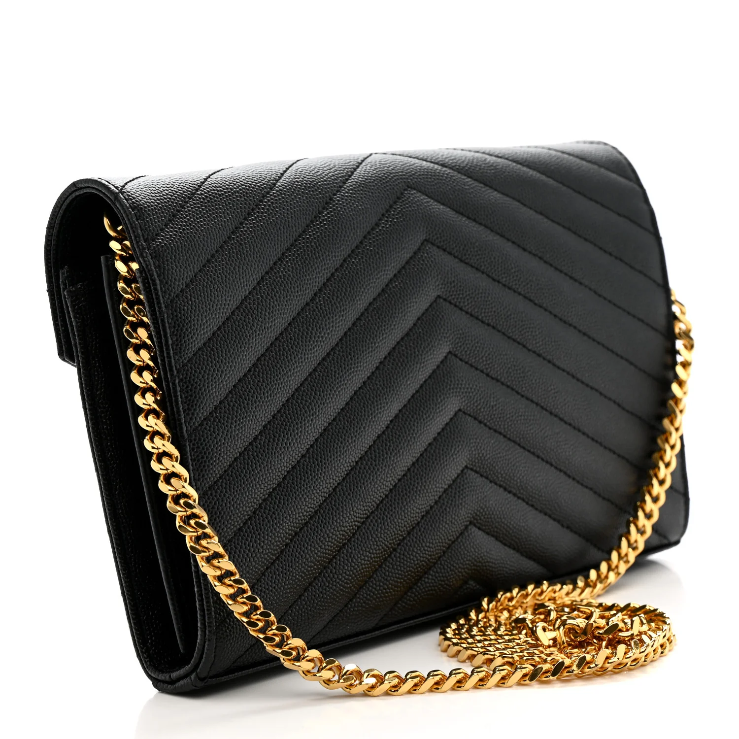 Grain De Poudre Matelasse Chevron Monogram Chain Wallet Black - Image 3