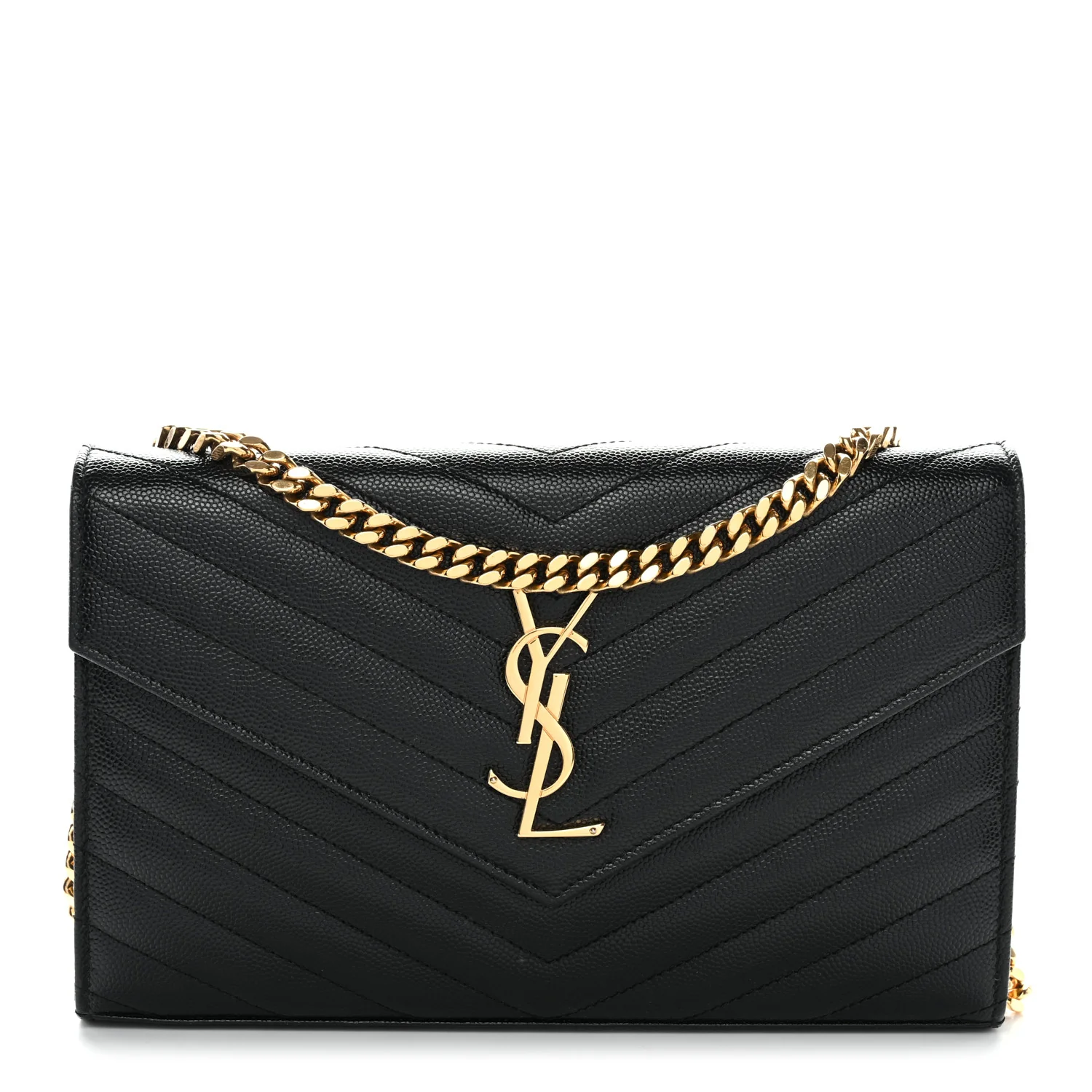 Grain De Poudre Matelasse Chevron Monogram Chain Wallet Black - Image 2