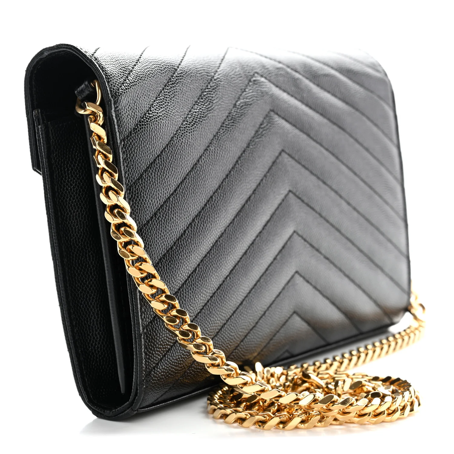 Grain De Poudre Matelasse Chevron Monogram Chain Wallet Black - Image 7