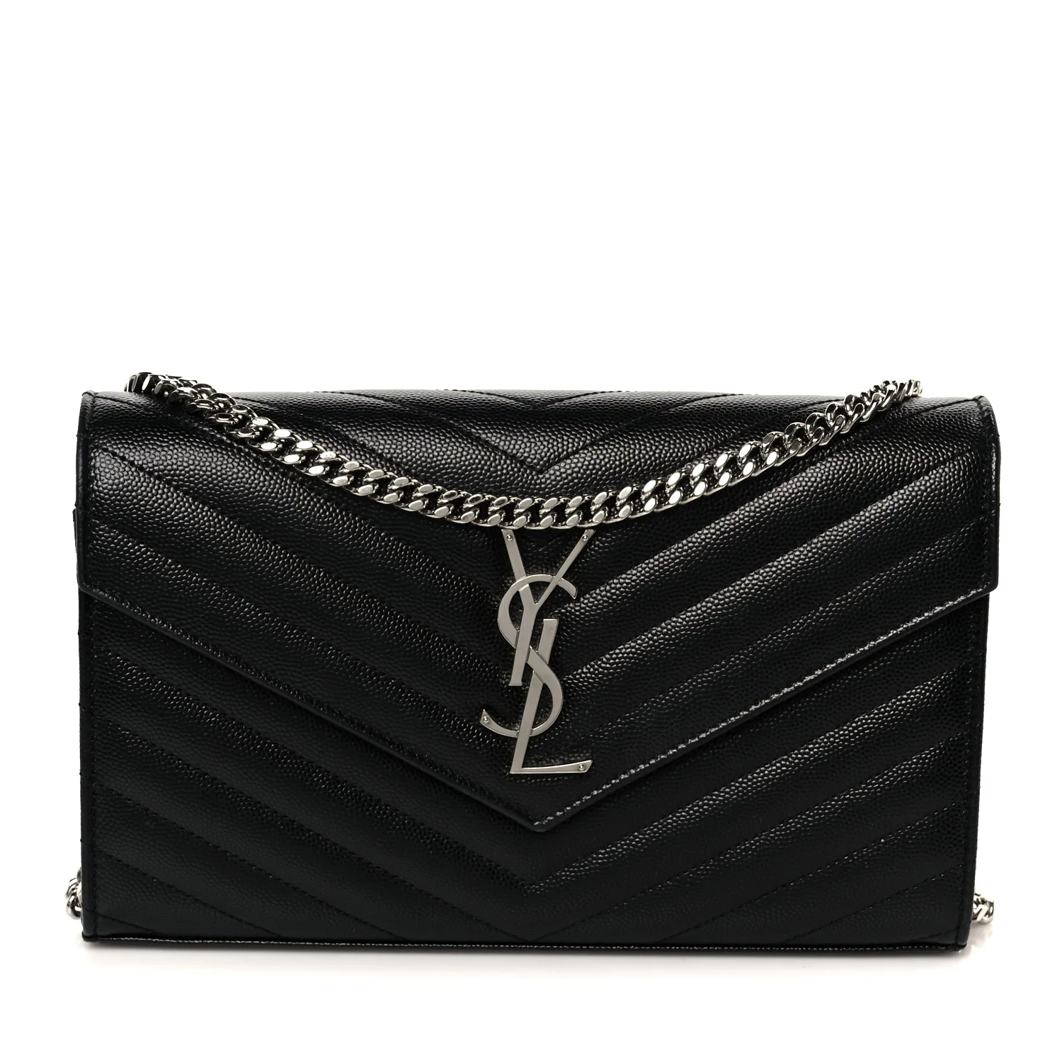Grain De Poudre Matelasse Chevron Monogram Chain Wallet Black