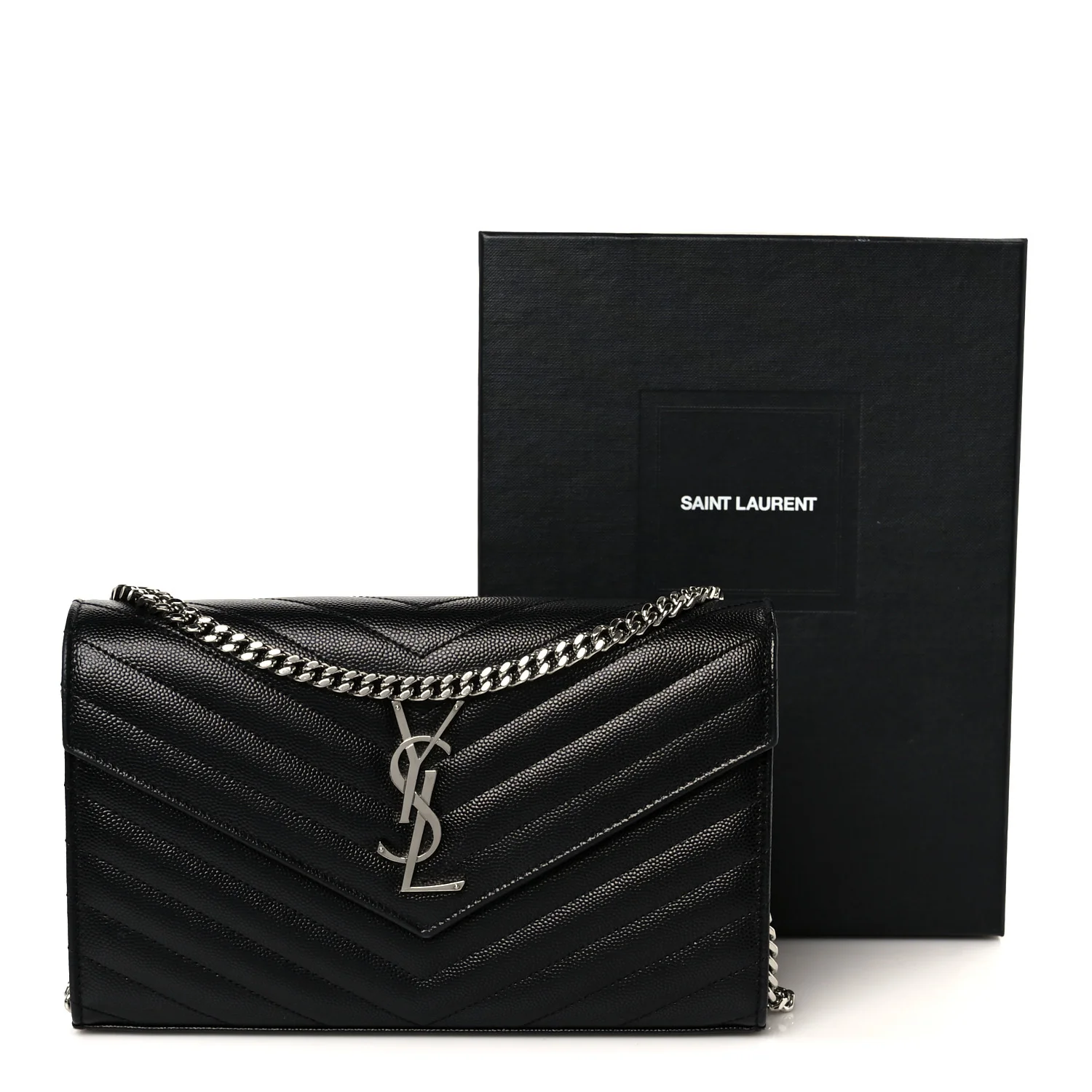 Grain De Poudre Matelasse Chevron Monogram Chain Wallet Black - Image 10