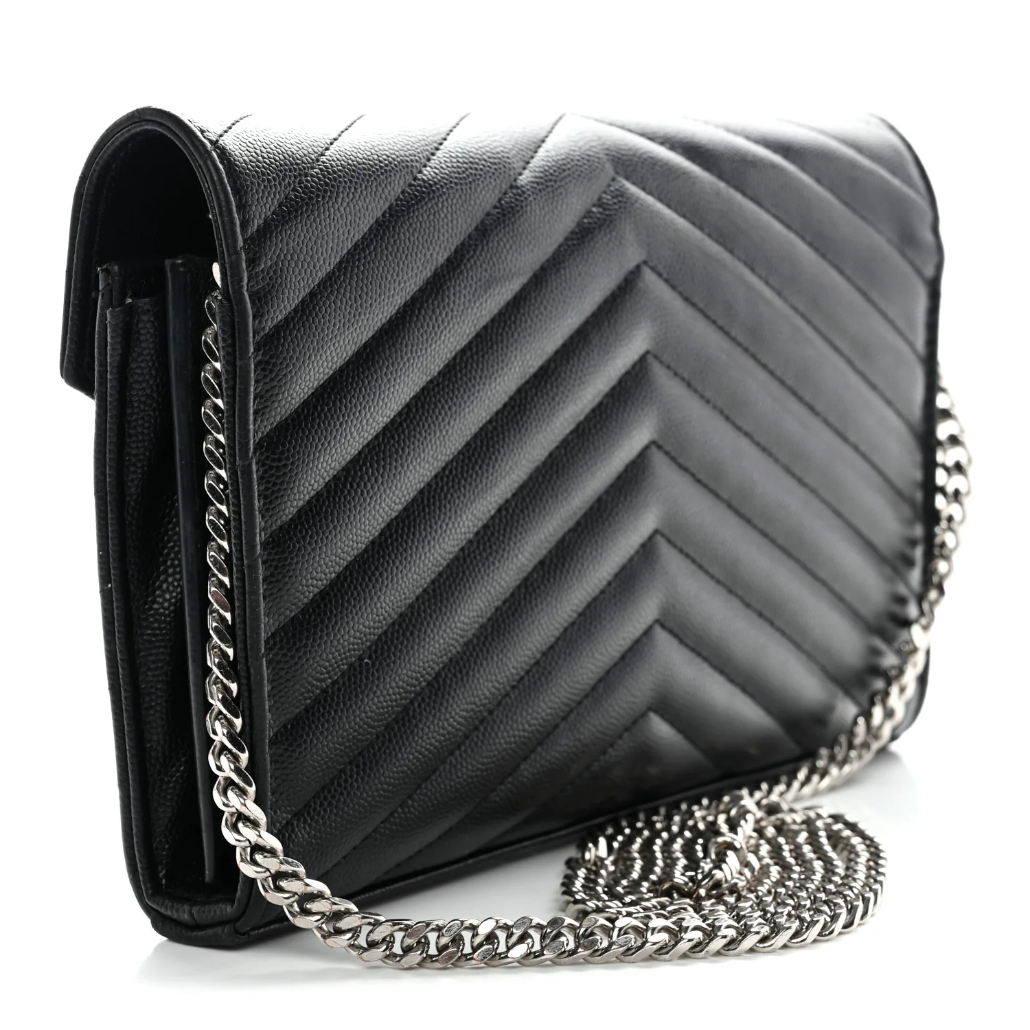 Grain De Poudre Matelasse Chevron Monogram Chain Wallet Black - Image 3