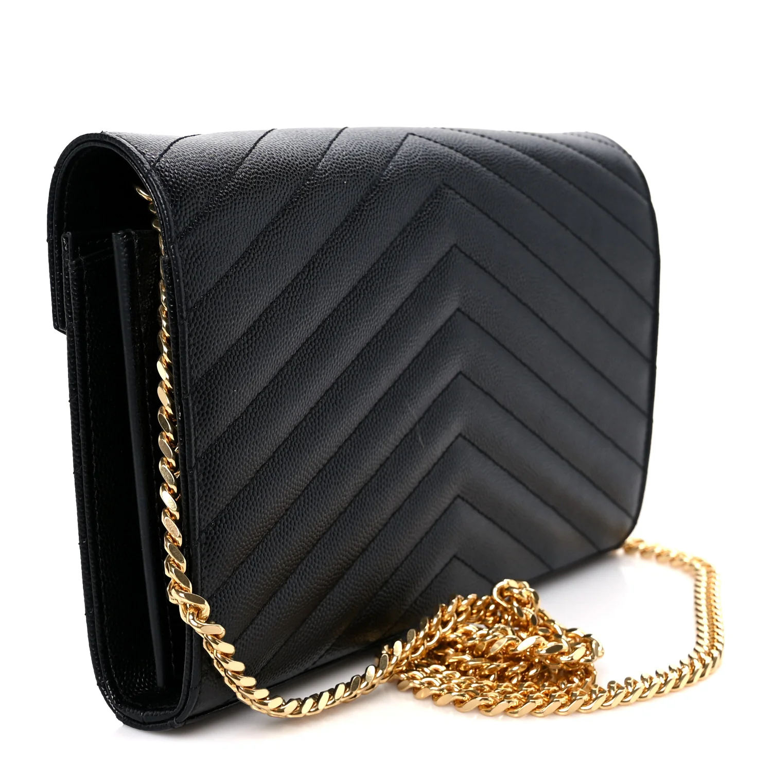Grain De Poudre Matelasse Chevron Monogram Chain Wallet Black - Image 3