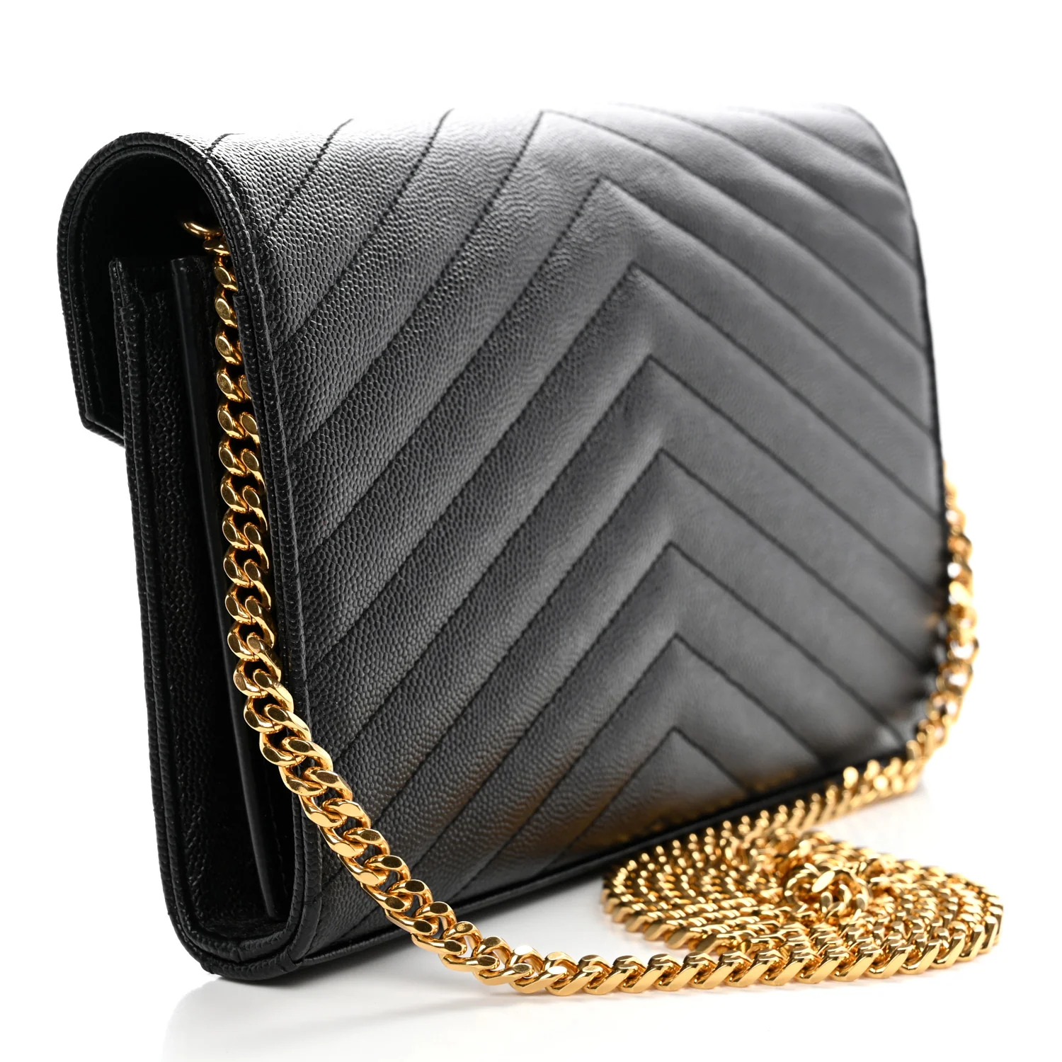 Grain De Poudre Matelasse Chevron Monogram Chain Wallet Black - Image 3