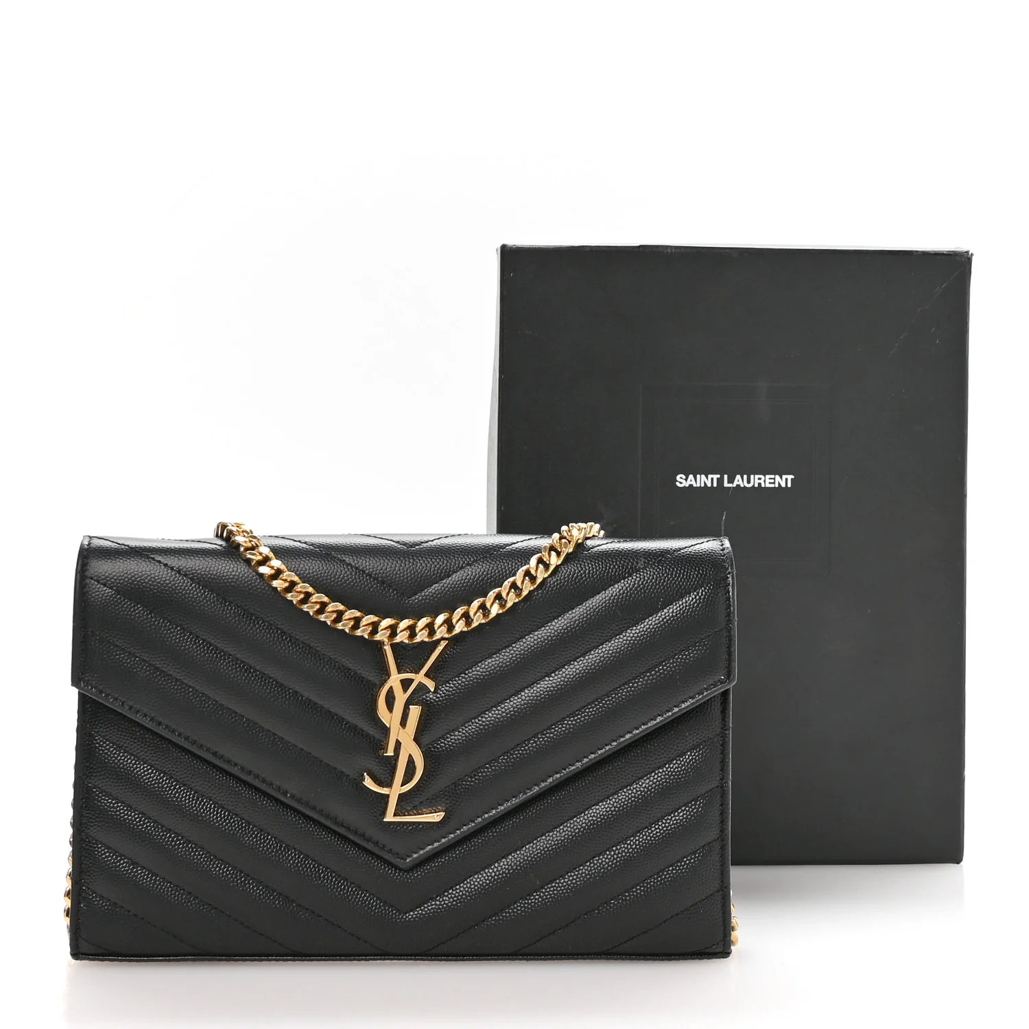Grain De Poudre Matelasse Chevron Monogram Chain Wallet Black - Image 10