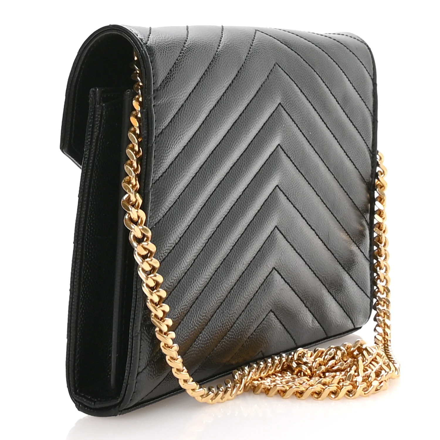 Grain De Poudre Matelasse Chevron Monogram Chain Wallet Black - Image 3