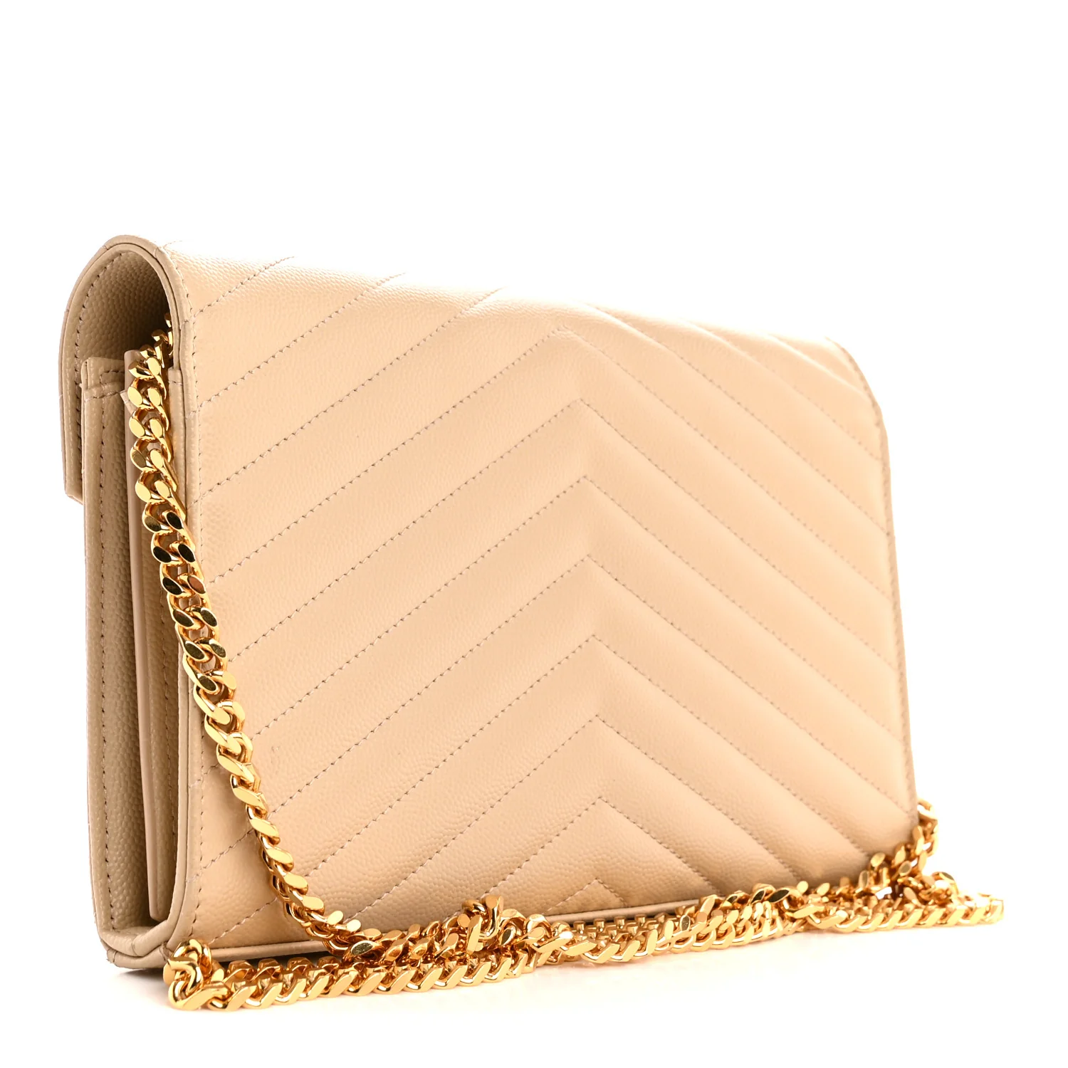 Grain De Poudre Matelasse Chevron Monogram Chain Wallet Dark Beige - Image 3