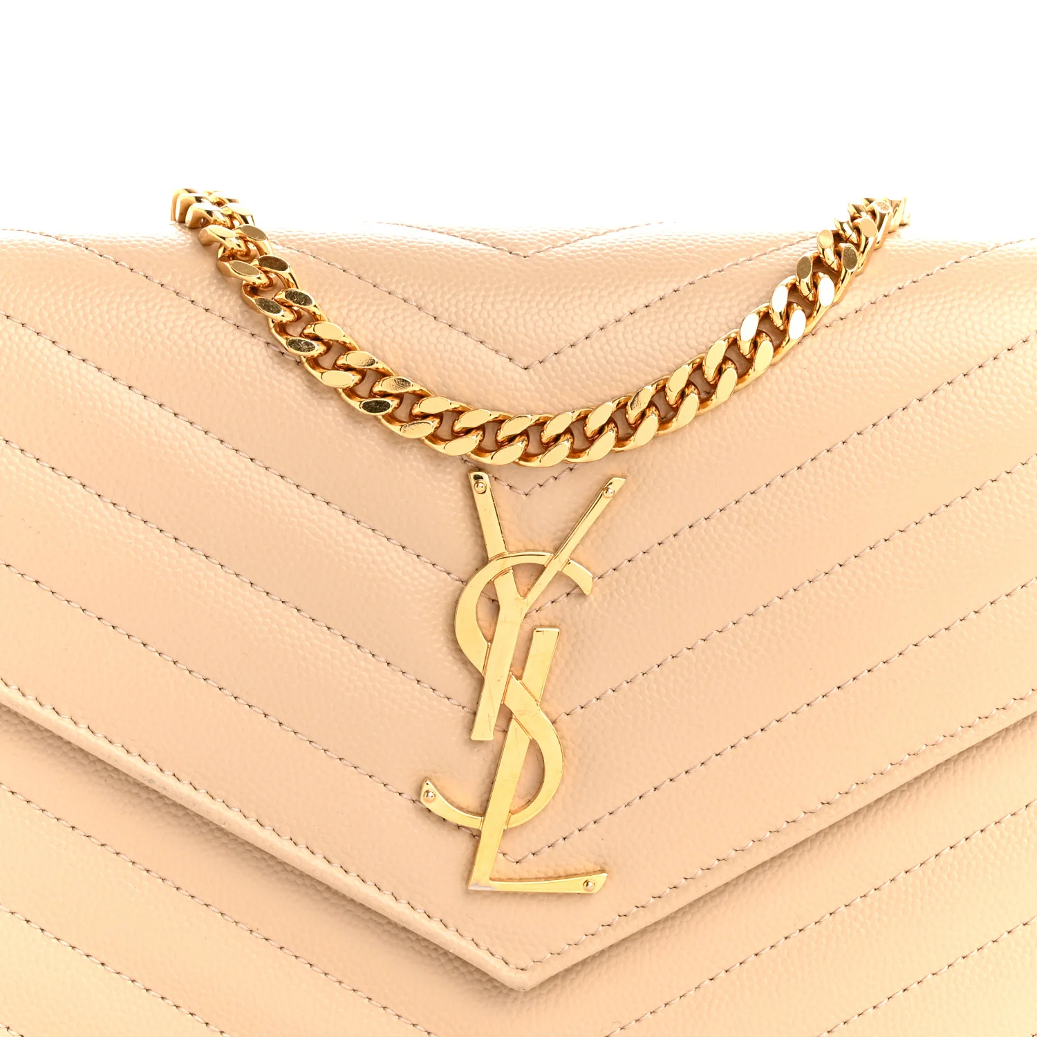 Grain De Poudre Matelasse Chevron Monogram Chain Wallet Dark Beige - Image 7