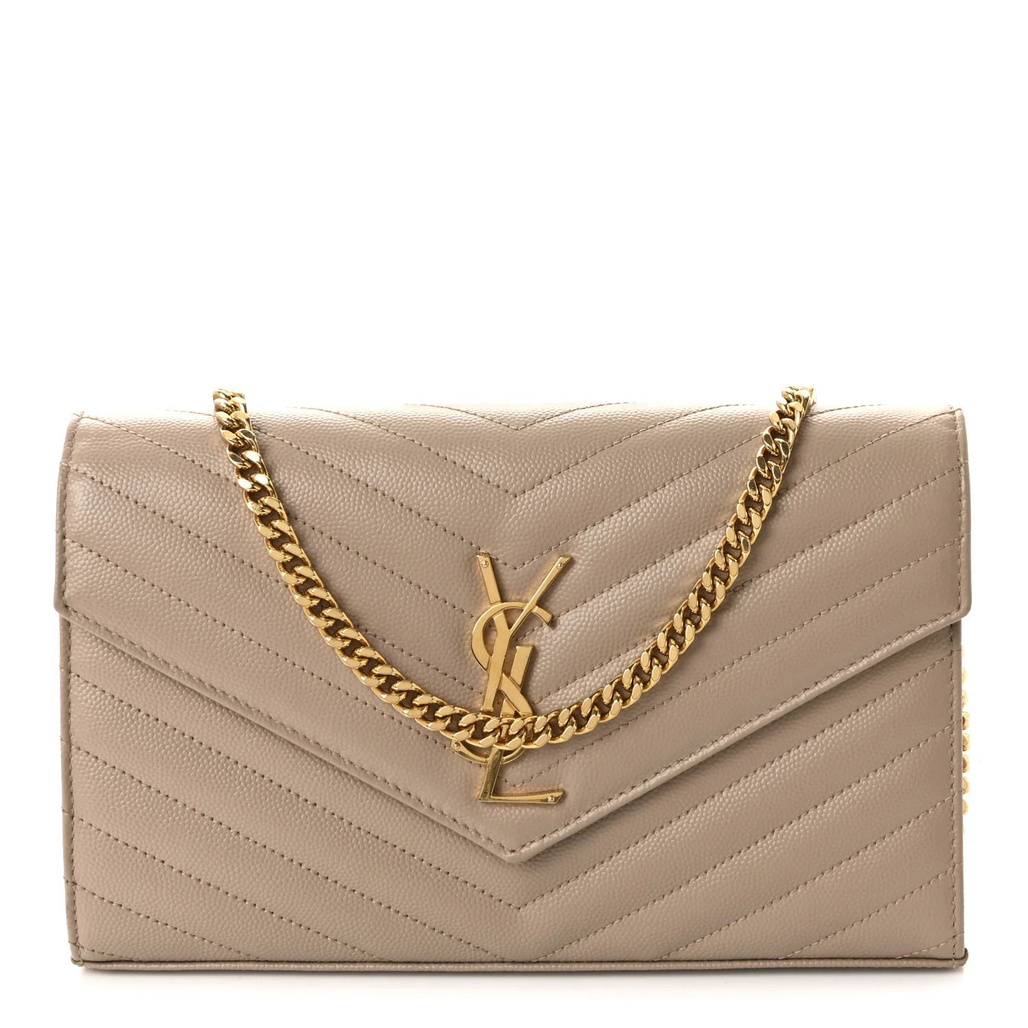 Grain De Poudre Matelasse Chevron Monogram Chain Wallet Dark Beige