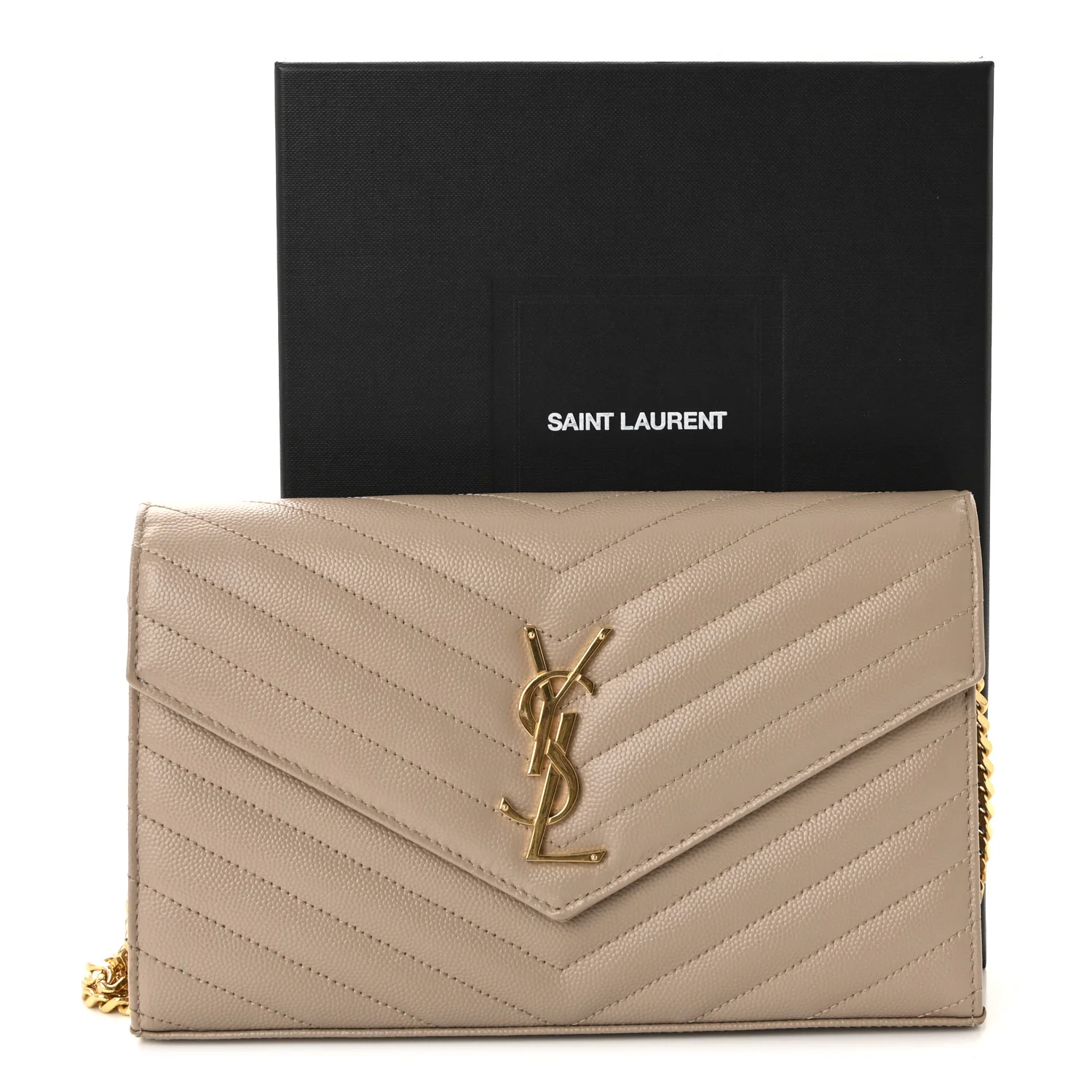 Grain De Poudre Matelasse Chevron Monogram Chain Wallet Dark Beige - Image 10