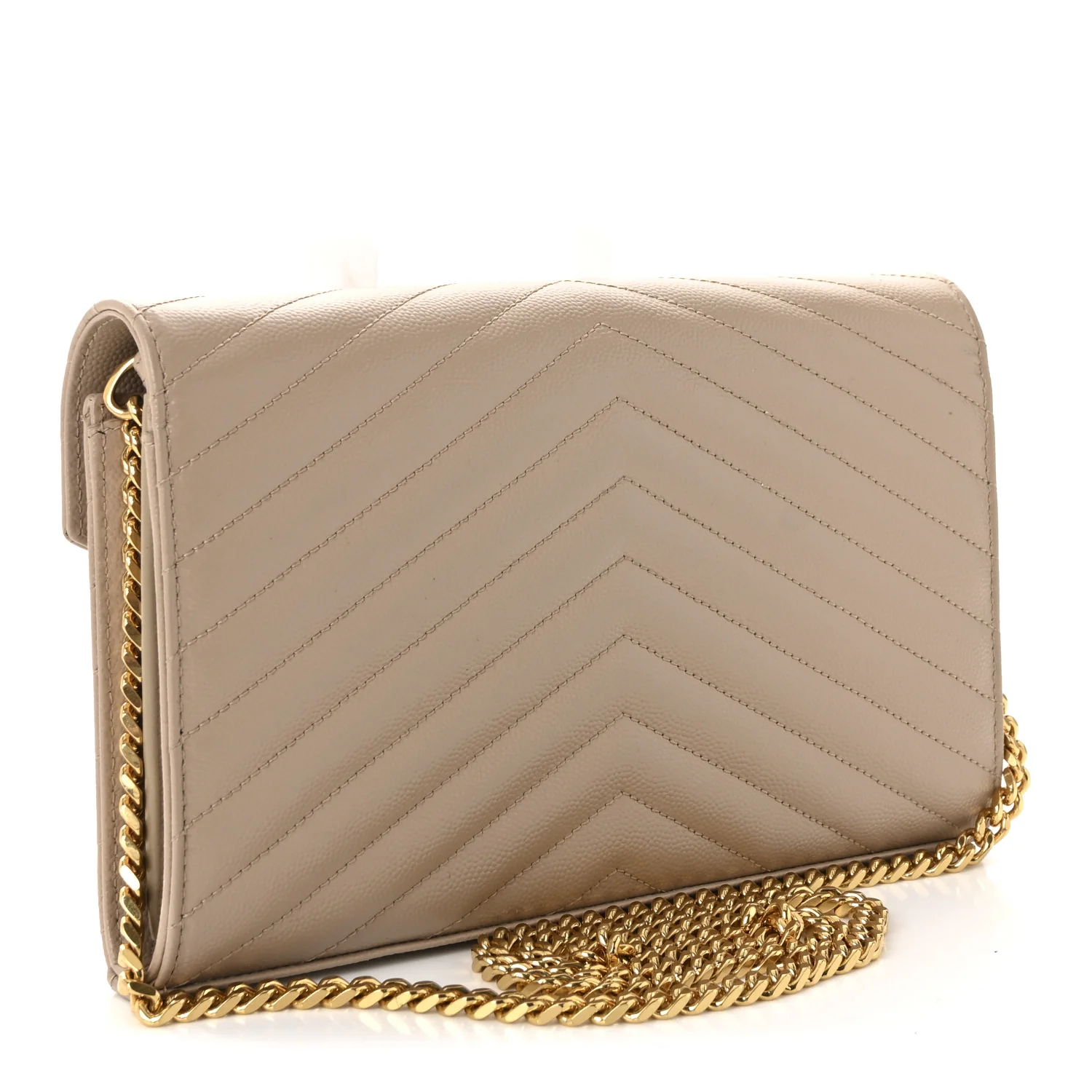 Grain De Poudre Matelasse Chevron Monogram Chain Wallet Dark Beige - Image 3