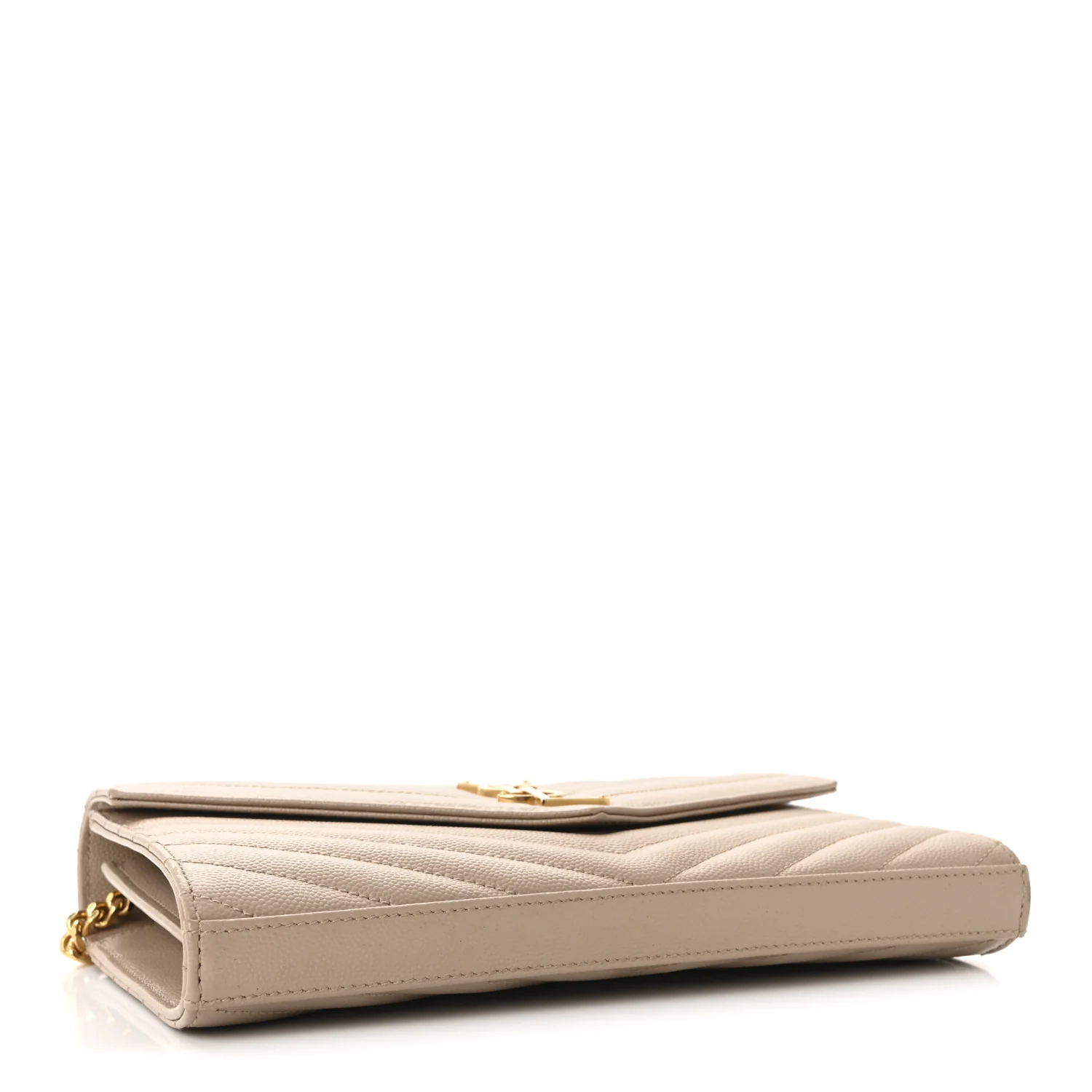 Grain De Poudre Matelasse Chevron Monogram Chain Wallet Dark Beige - Image 4