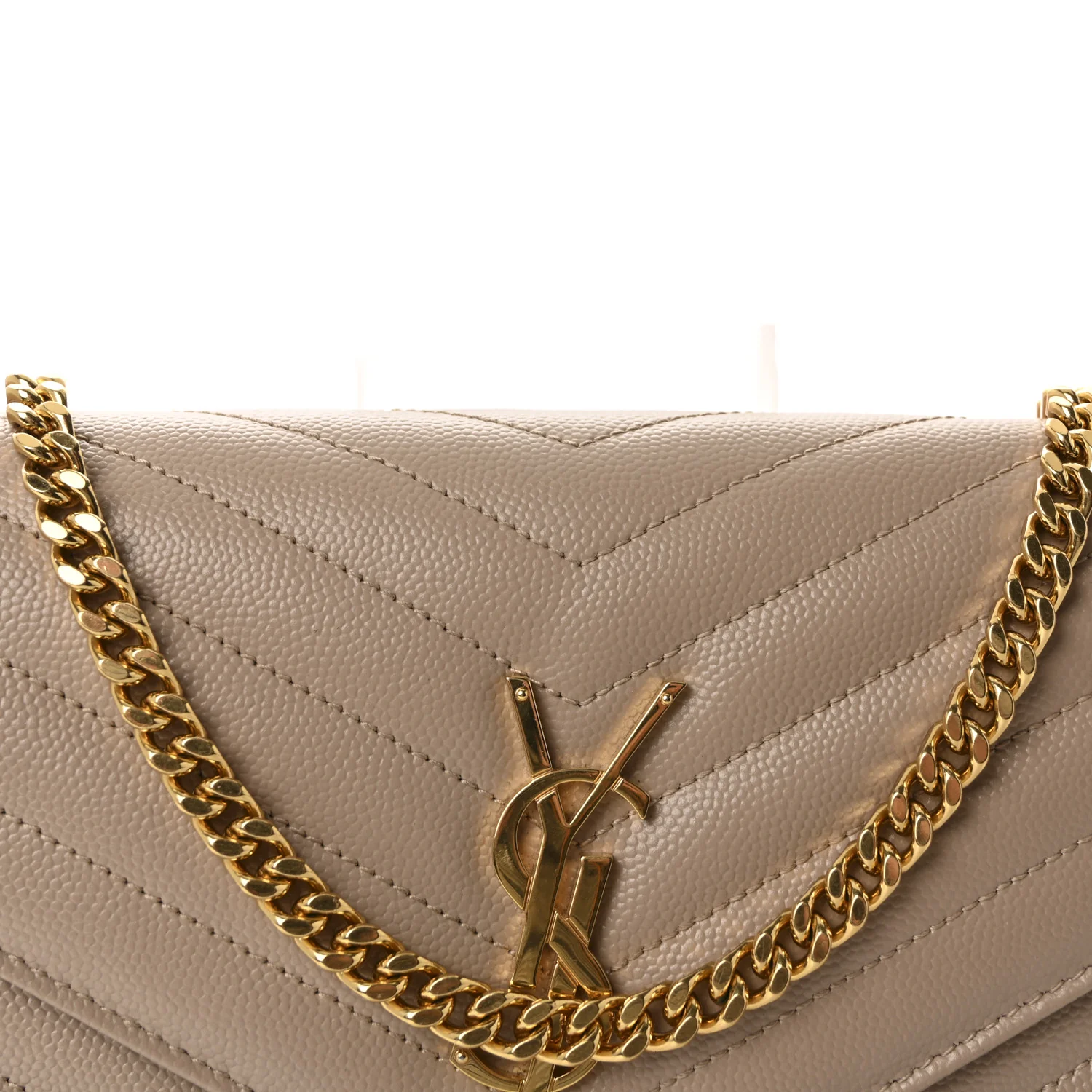 Grain De Poudre Matelasse Chevron Monogram Chain Wallet Dark Beige - Image 7