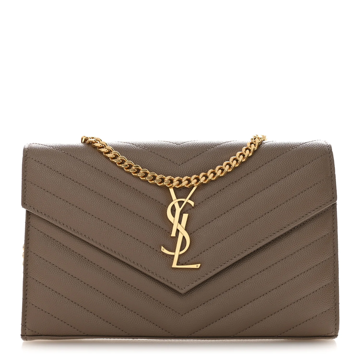 Grain De Poudre Matelasse Chevron Monogram Chain Wallet Dark Beige