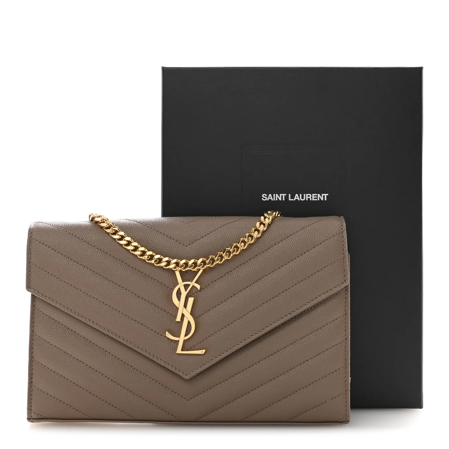 Grain De Poudre Matelasse Chevron Monogram Chain Wallet Dark Beige - Image 12