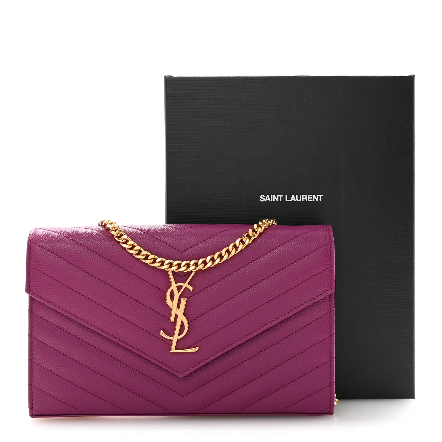 Grain De Poudre Matelasse Chevron Monogram Chain Wallet Dark Grape - Image 13