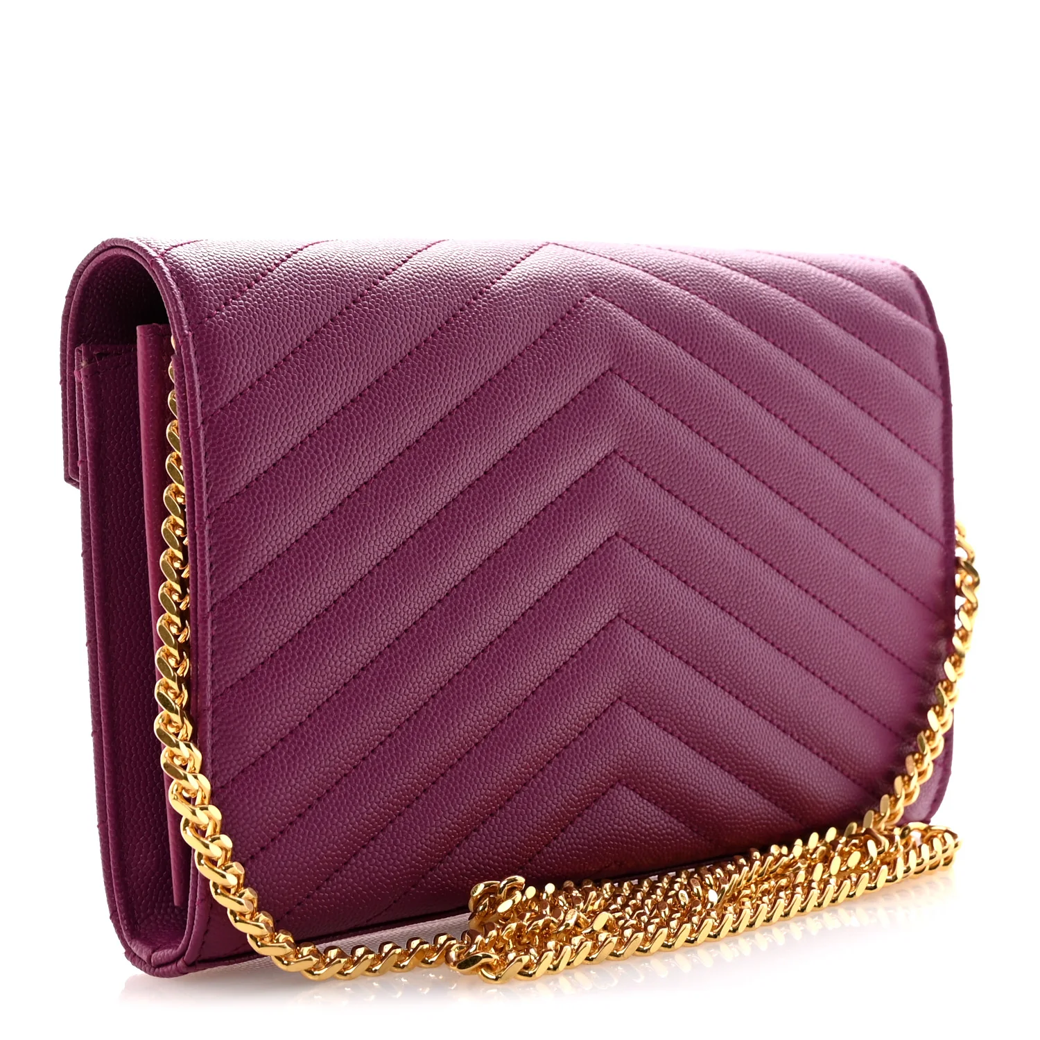 Grain De Poudre Matelasse Chevron Monogram Chain Wallet Dark Grape - Image 3