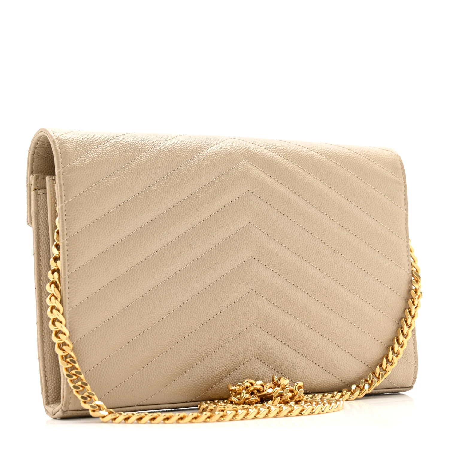 Grain De Poudre Matelasse Chevron Monogram Chain Wallet Dark Latte - Image 3