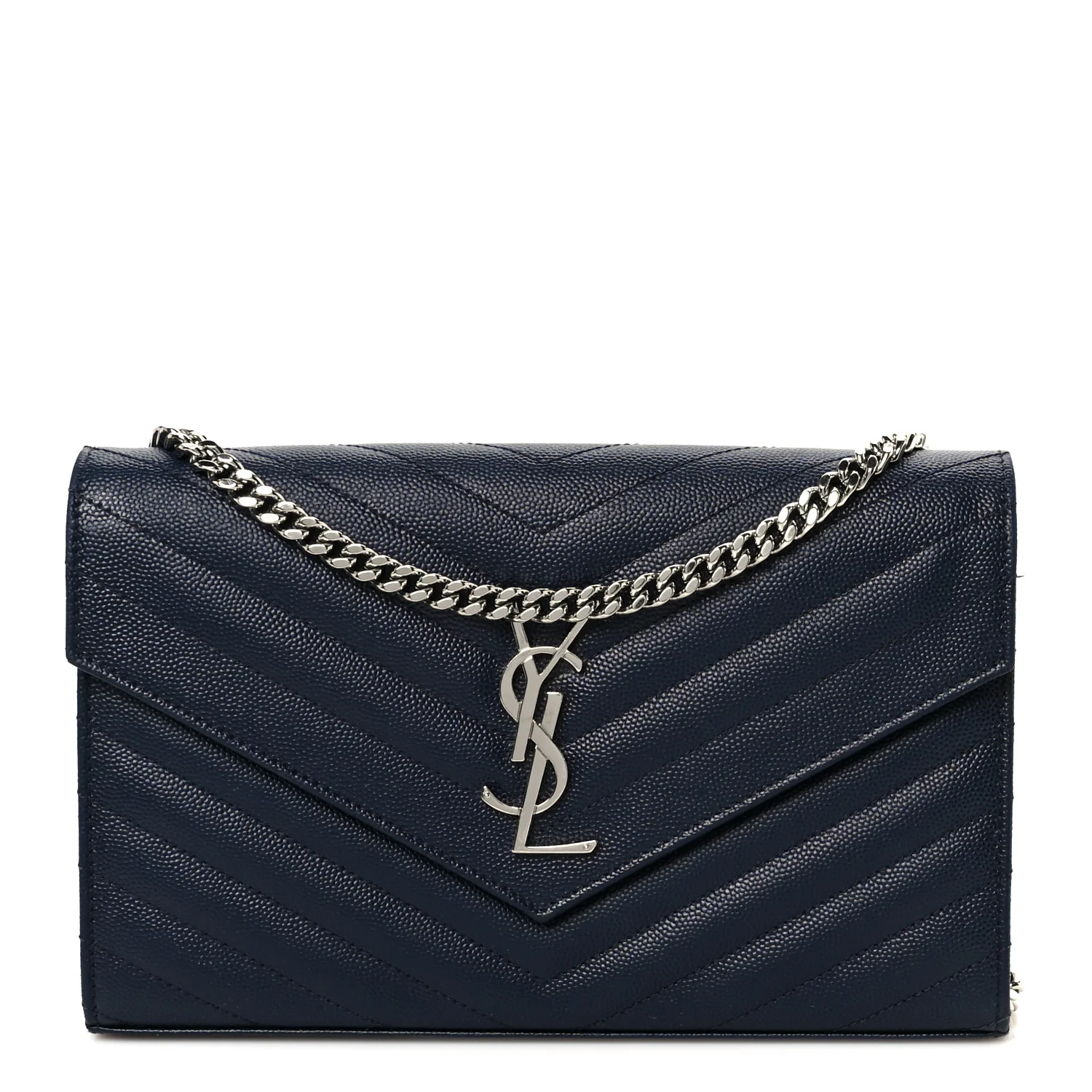 Grain De Poudre Matelasse Chevron Monogram Chain Wallet Deep Marine