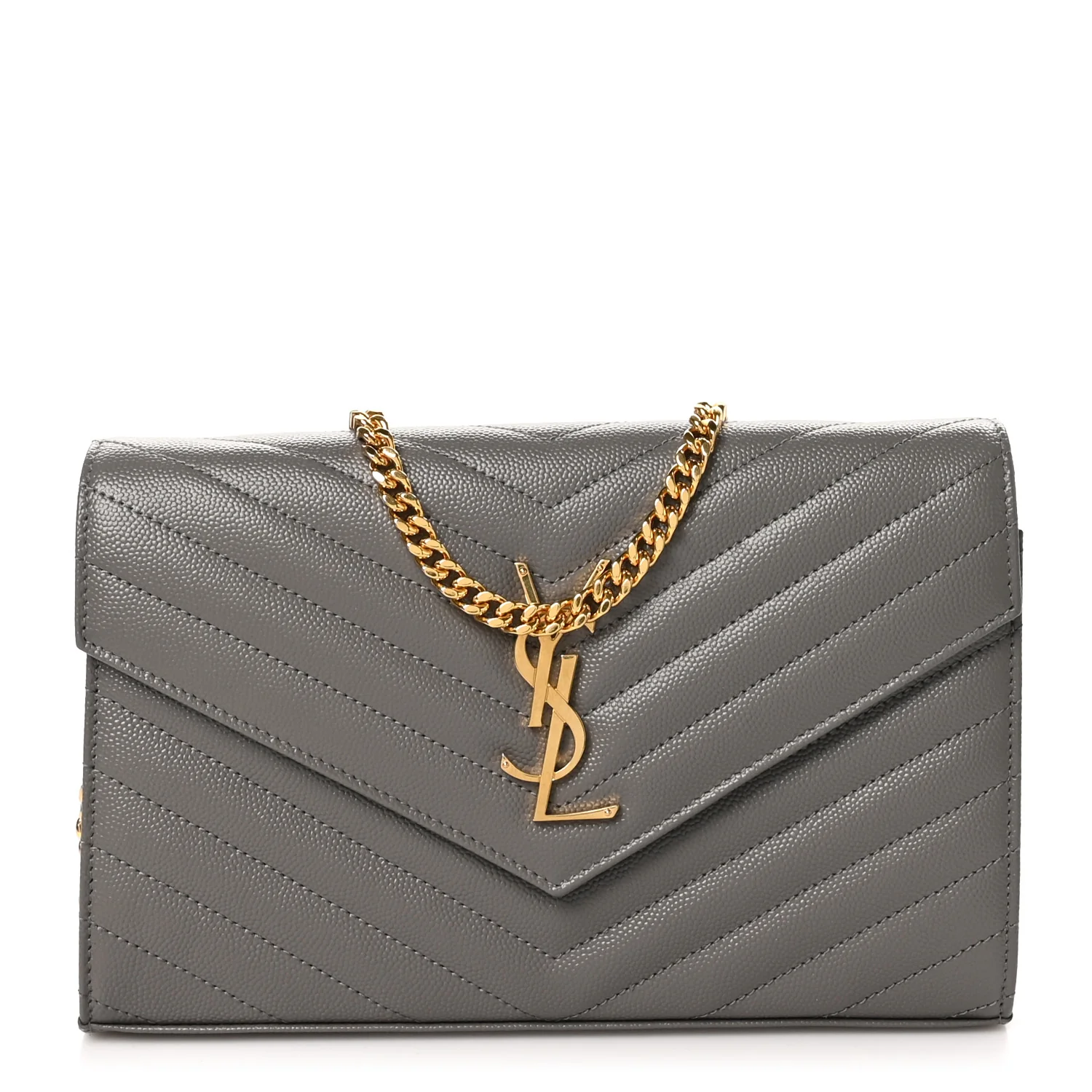 Grain De Poudre Matelasse Chevron Monogram Chain Wallet Fog