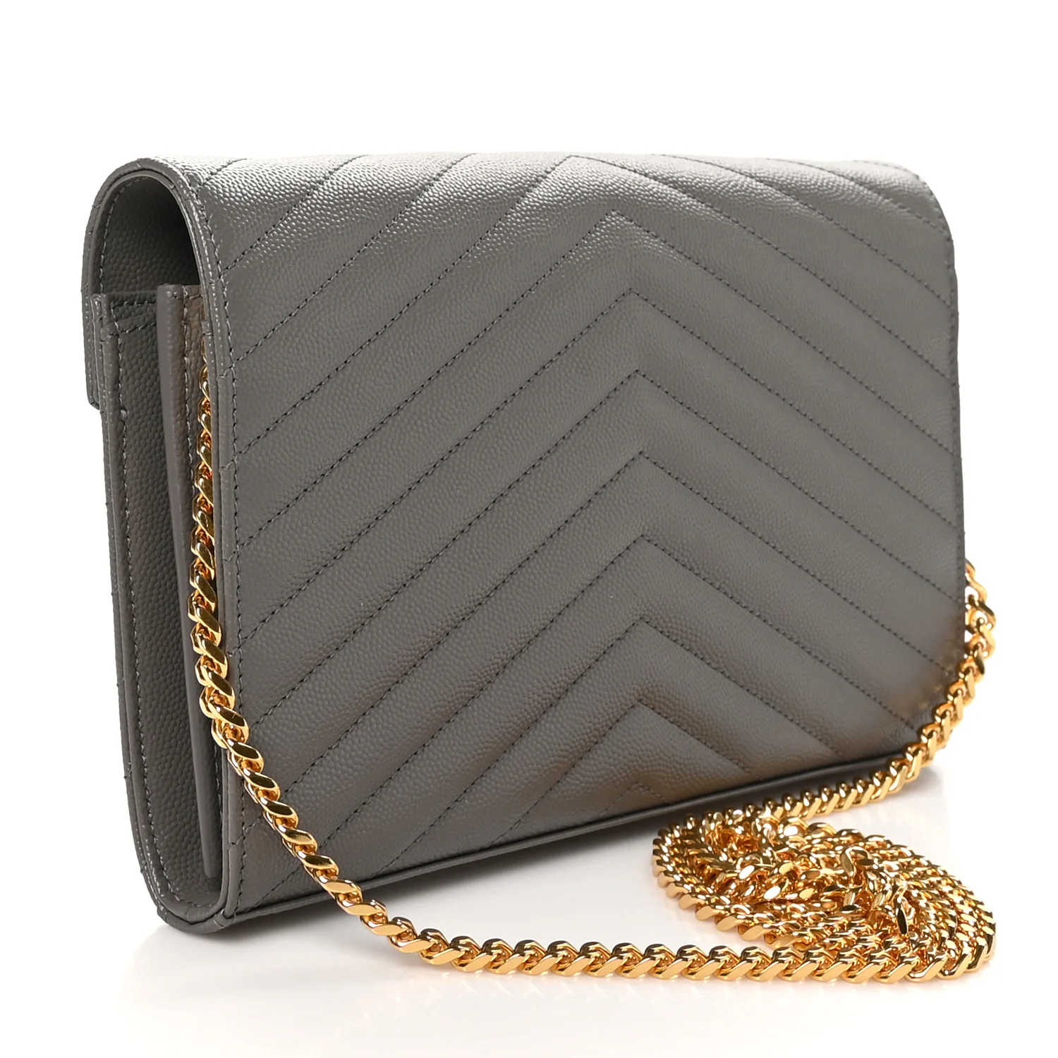 Grain De Poudre Matelasse Chevron Monogram Chain Wallet Fog - Image 3