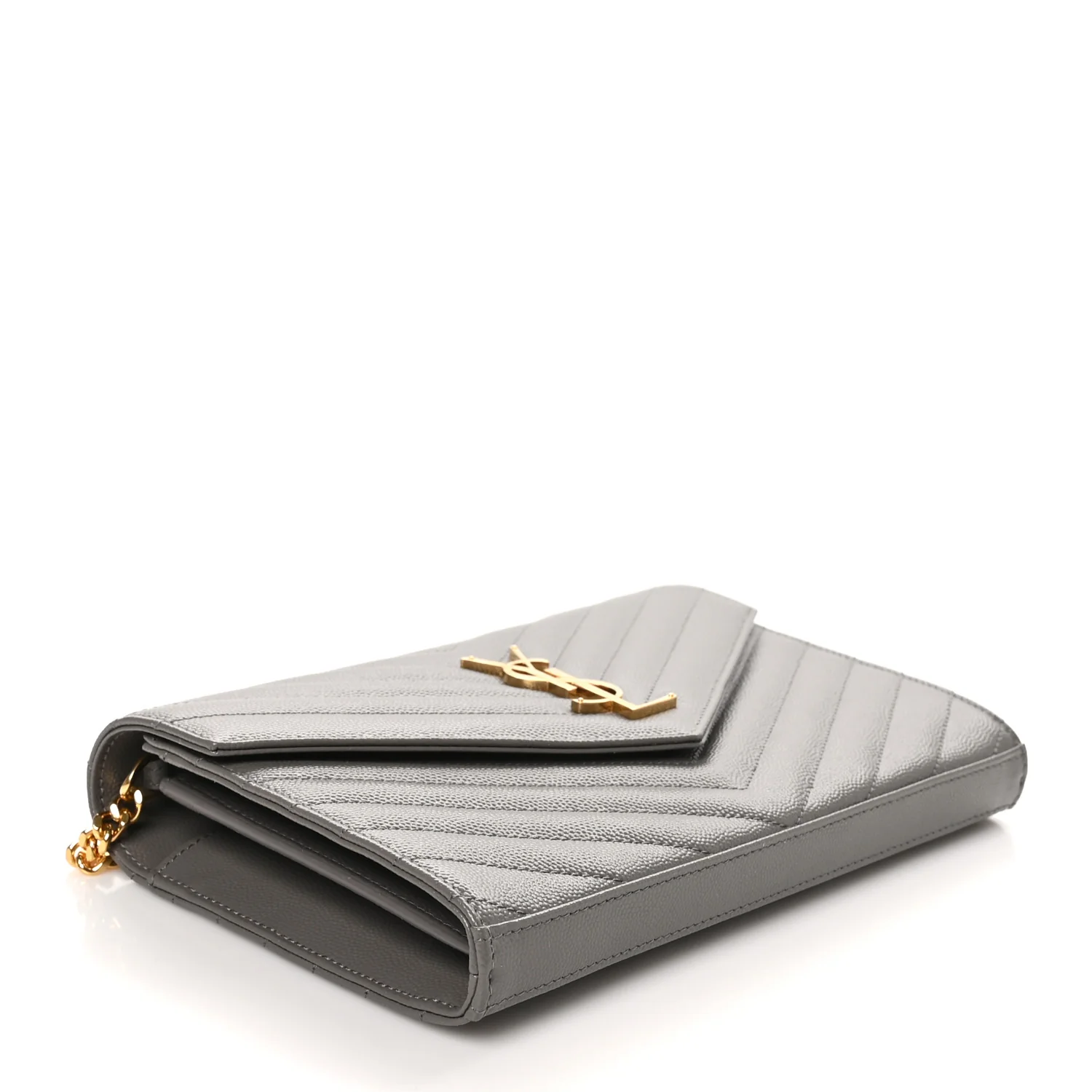 Grain De Poudre Matelasse Chevron Monogram Chain Wallet Fog - Image 4