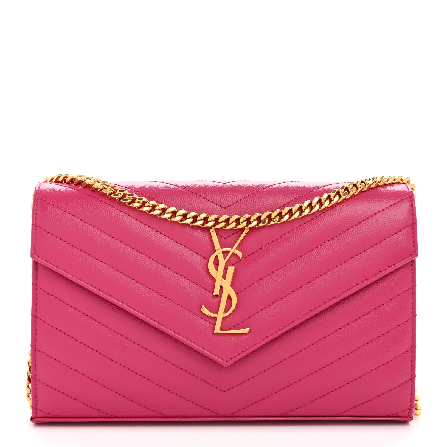 Grain De Poudre Matelasse Chevron Monogram Chain Wallet Hot Pink
