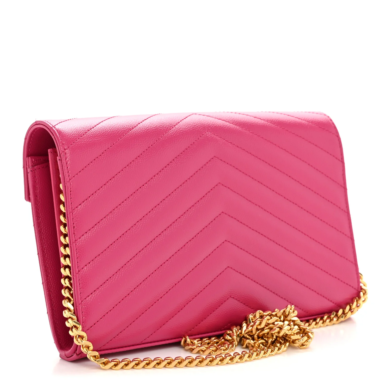 Grain De Poudre Matelasse Chevron Monogram Chain Wallet Hot Pink - Image 3
