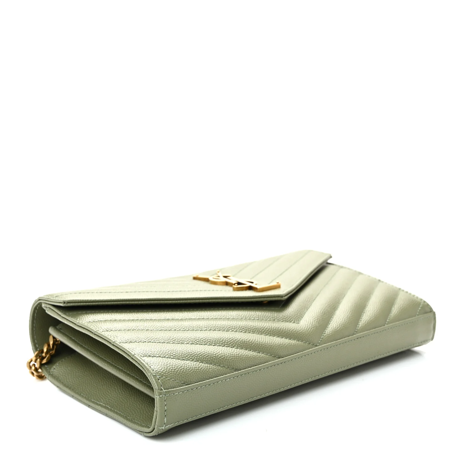 Grain De Poudre Matelasse Chevron Monogram Chain Wallet Light Sage - Image 4