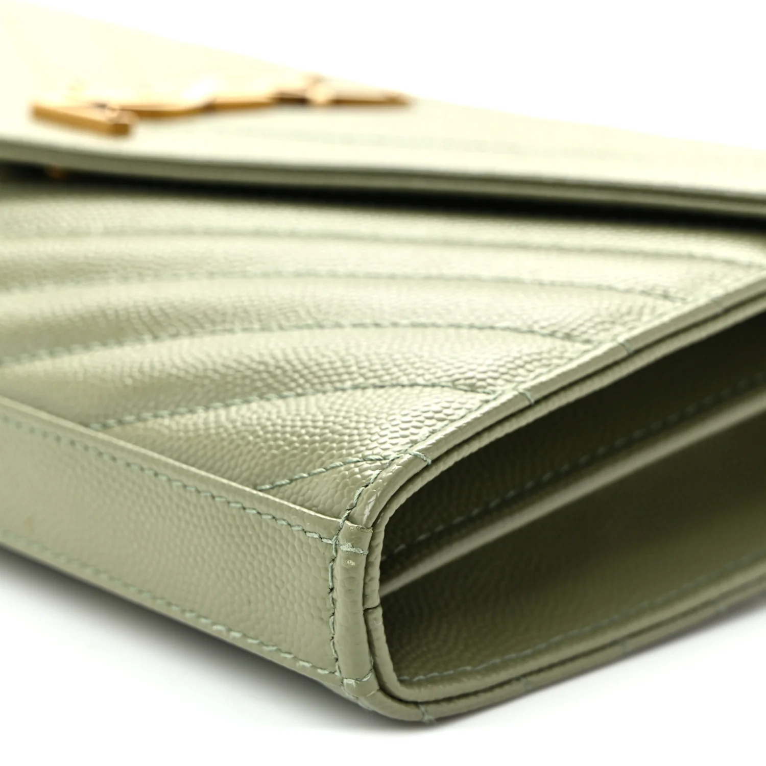 Grain De Poudre Matelasse Chevron Monogram Chain Wallet Light Sage - Image 9