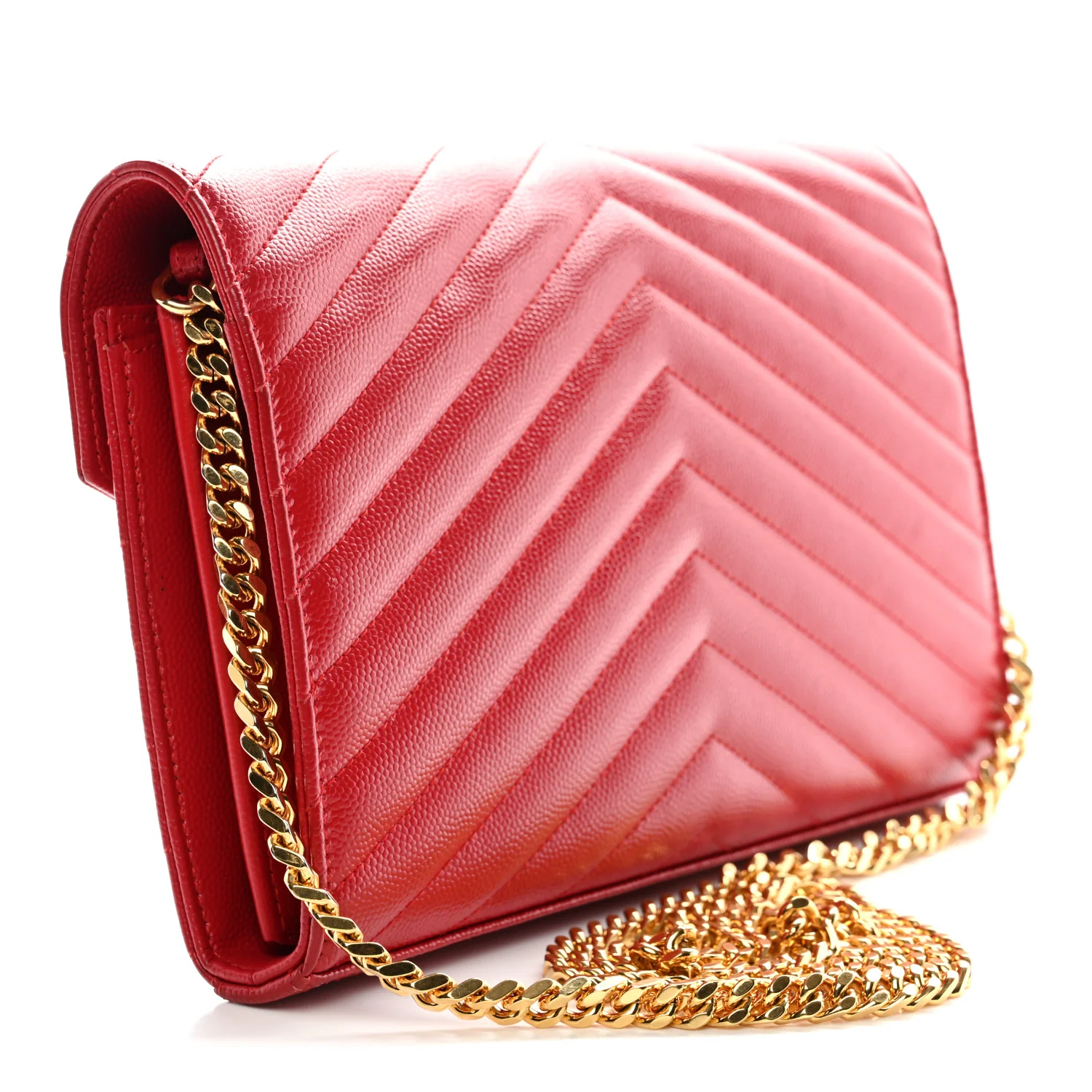 Grain De Poudre Matelasse Chevron Monogram Chain Wallet New Red - Image 3