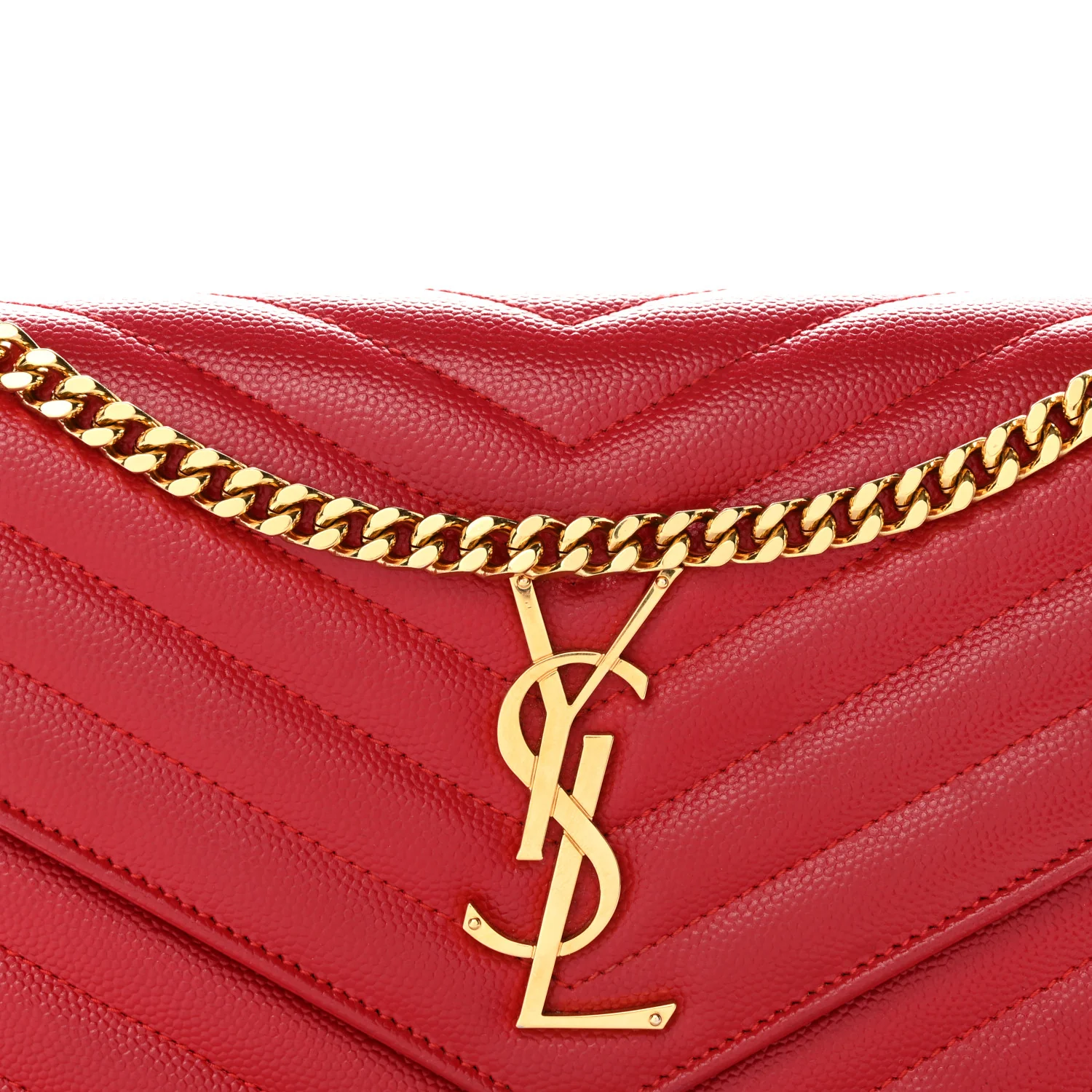 Grain De Poudre Matelasse Chevron Monogram Chain Wallet New Red - Image 9
