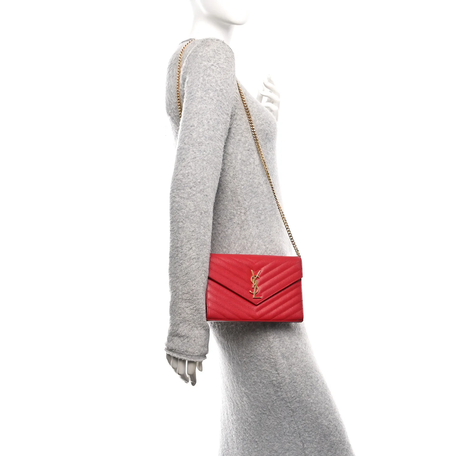 Grain De Poudre Matelasse Chevron Monogram Chain Wallet Red - Image 2