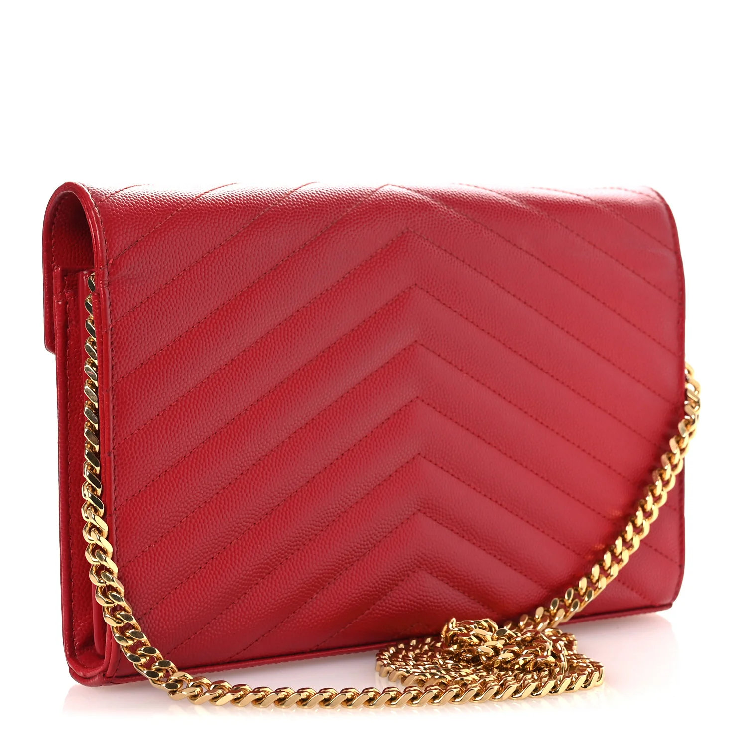 Grain De Poudre Matelasse Chevron Monogram Chain Wallet Red - Image 3