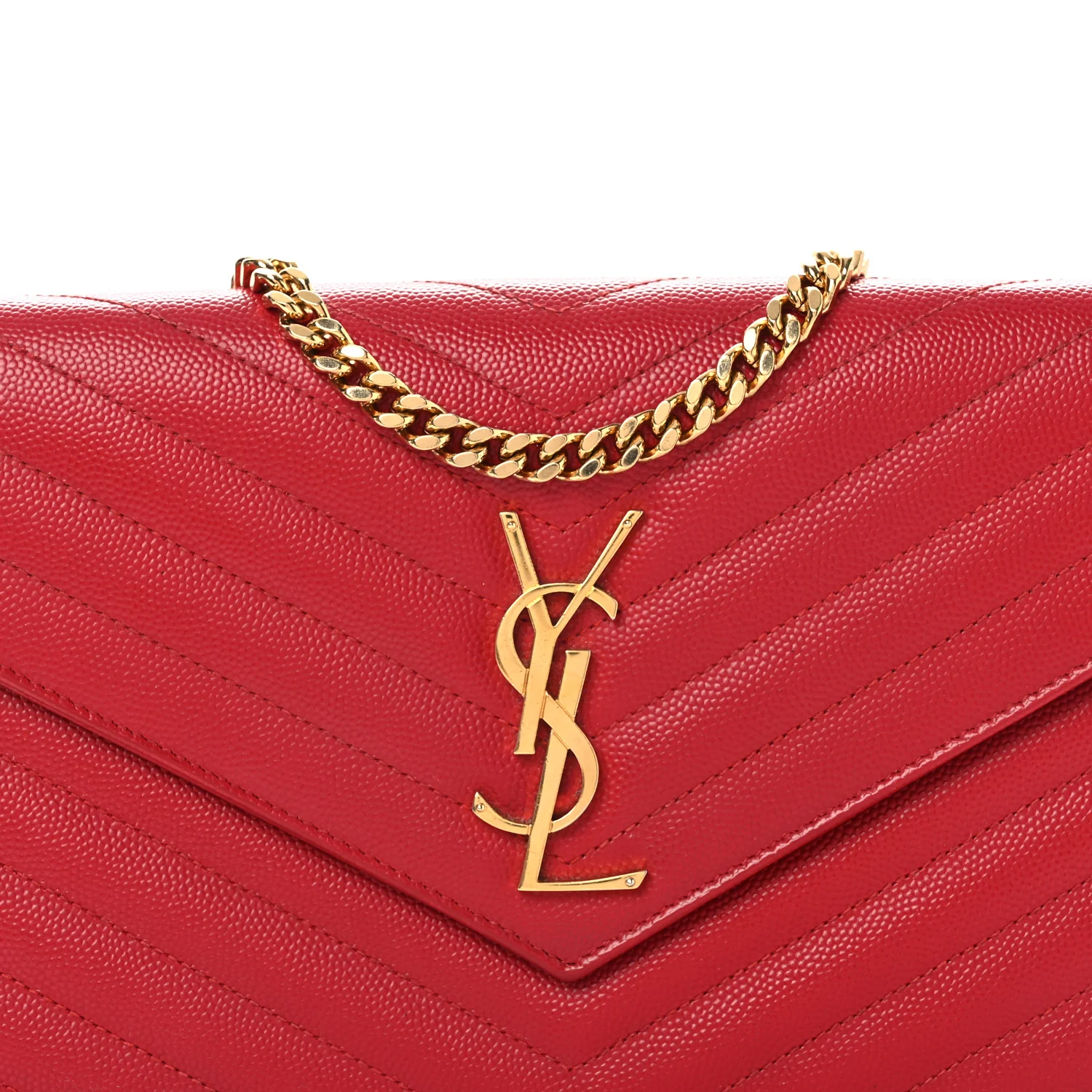 Grain De Poudre Matelasse Chevron Monogram Chain Wallet Red - Image 8