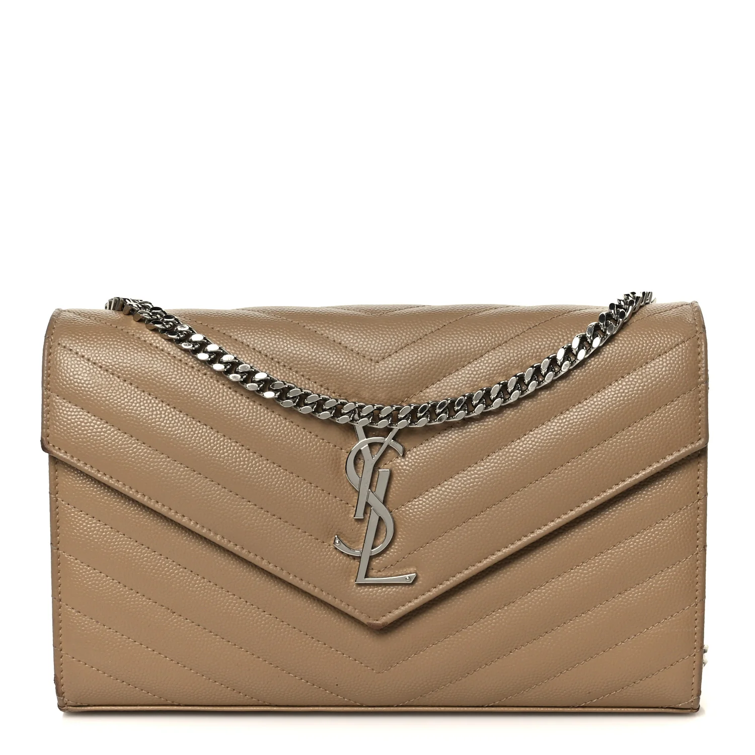 Grain De Poudre Matelasse Chevron Monogram Chain Wallet Taupe