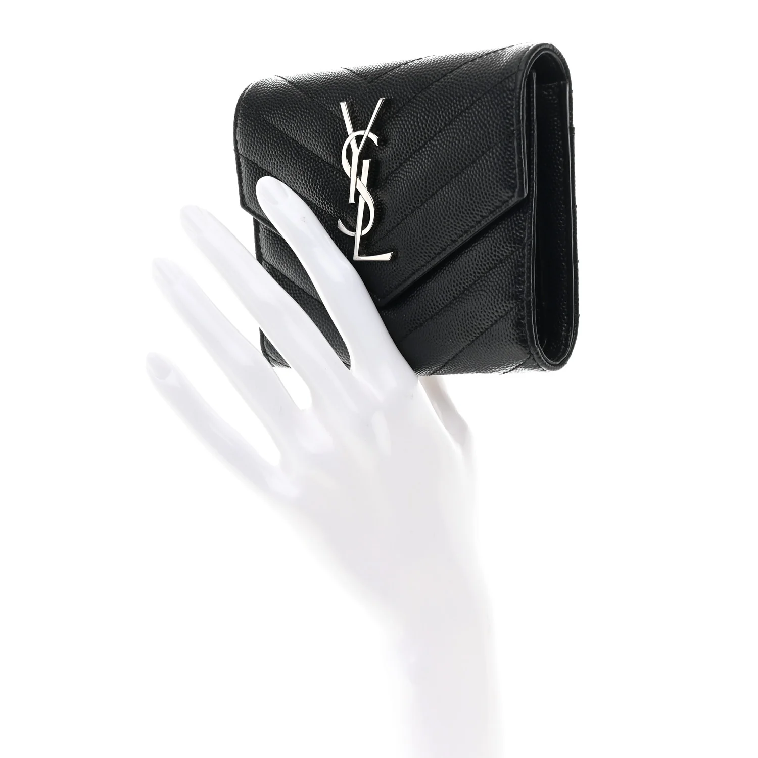 Grain De Poudre Matelasse Chevron Monogram Compact Tri Fold Wallet Black - Image 2